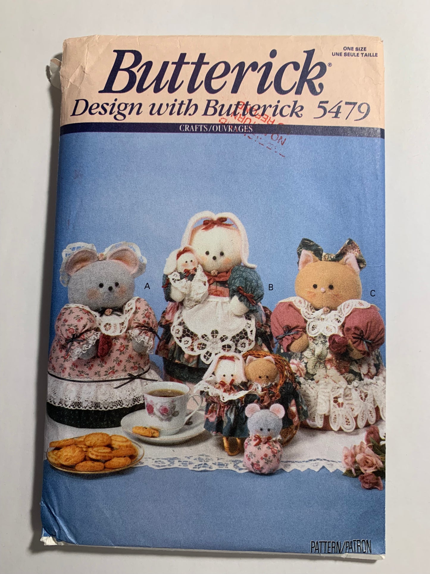 Butterick Sewing Pattern 5479 Crafts, Critter Cookie Tin, Mouse, Bunny, Kitty, Uncut, Vintage 1991