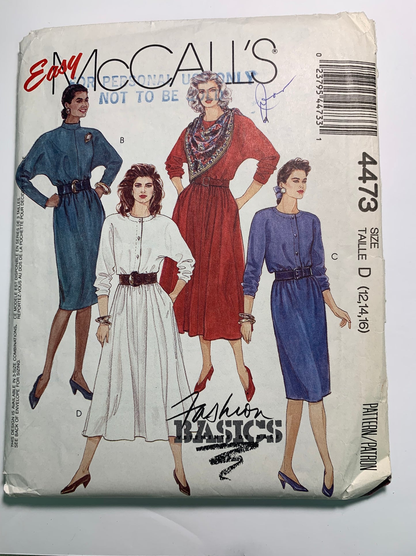 McCall's 4473 Misses' Dresses, Scarf, Size 12-16, Uncut, Vintage 1989