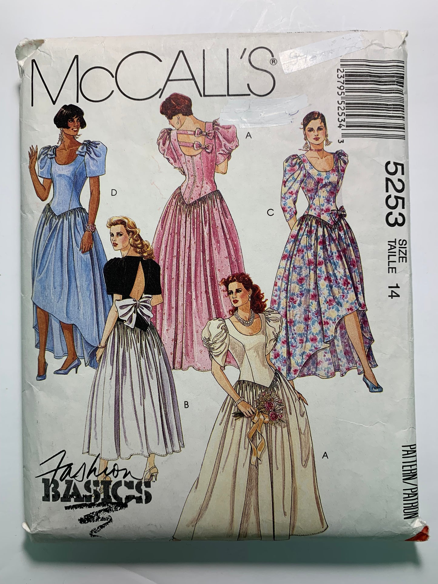 McCall's 5253 Misses' Bridesmaids' Gowns, Dress, Size 14, Cut, Vintage 1991