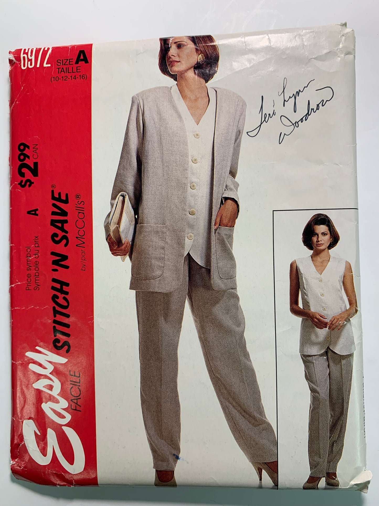 McCall's Stitch 'N Sew 6972 Misses' Unlined Jacket, Vest, Pants, Size 10-16, Cut, Vintage 1994