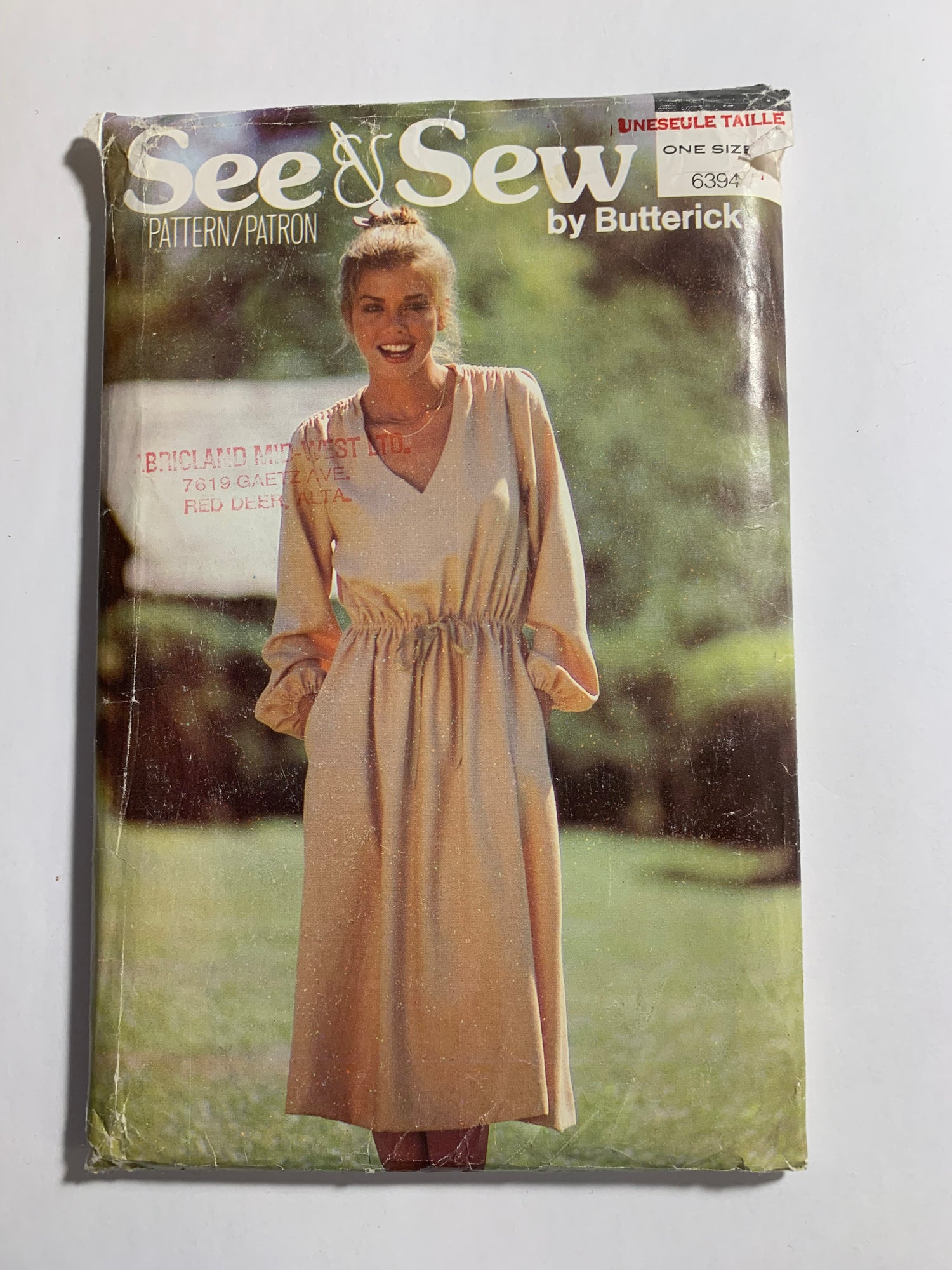Butterick See & Sew Sewing Pattern 6394 Misses' Dress, Long Sleeves, Flared Skirt, Loose-Fitting, Pockets, Size 6-14, Uncut, Vintage 1992