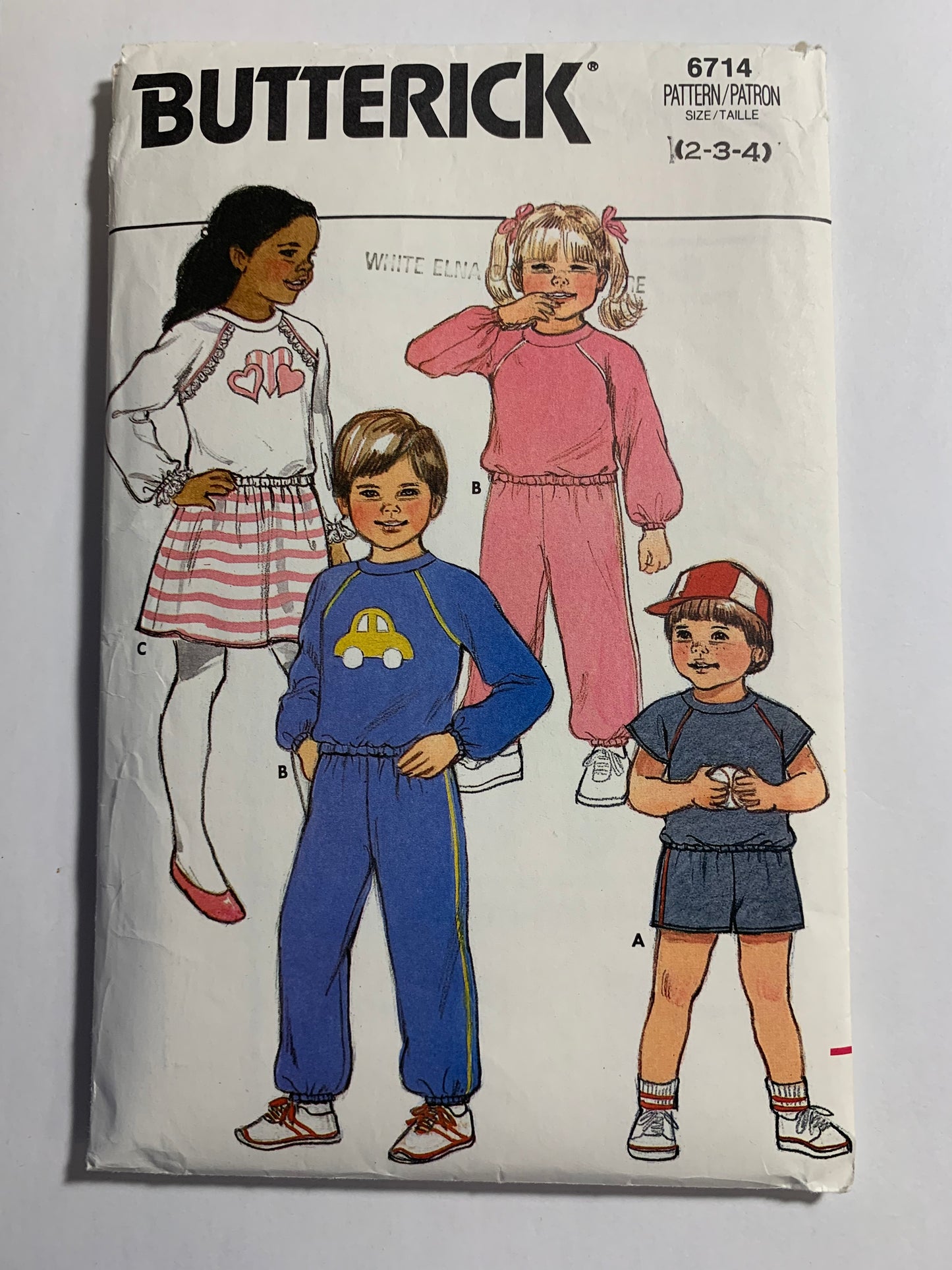 Butterick Sewing Pattern 6714 Girls'/Boy's Shirt, Skirt, Pants, Shorts, Pants, Loose-Fitting, Long/Short Sleeves, Elastic Waist, Size2-4, Uncut, Vintage 1997