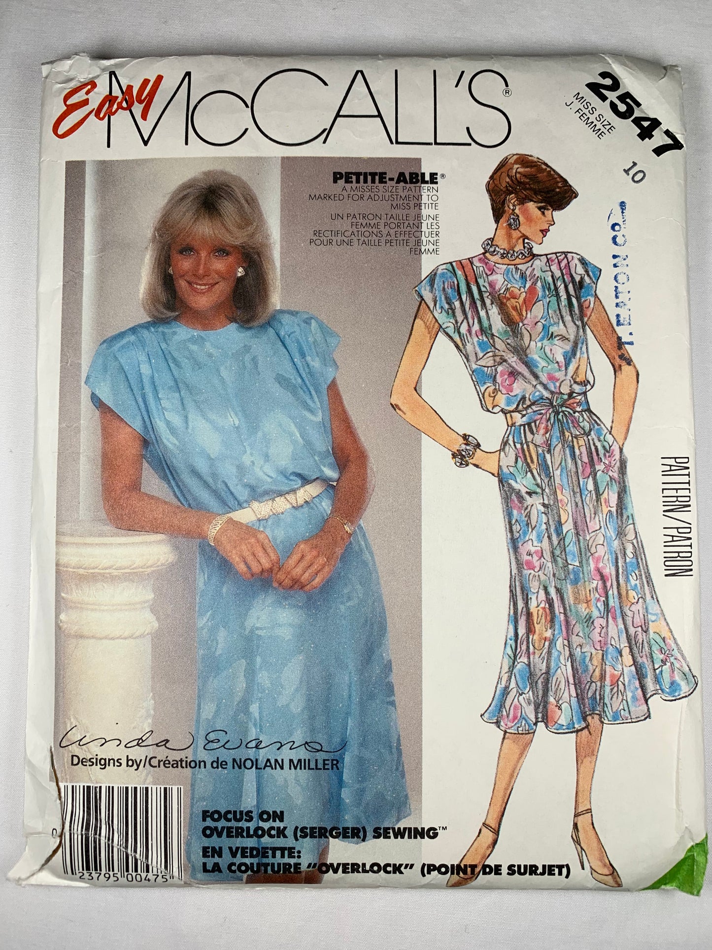 McCall's 2547 Misses' Dress, Tie Belt, Size 10, Uncut, Vintage 1986
