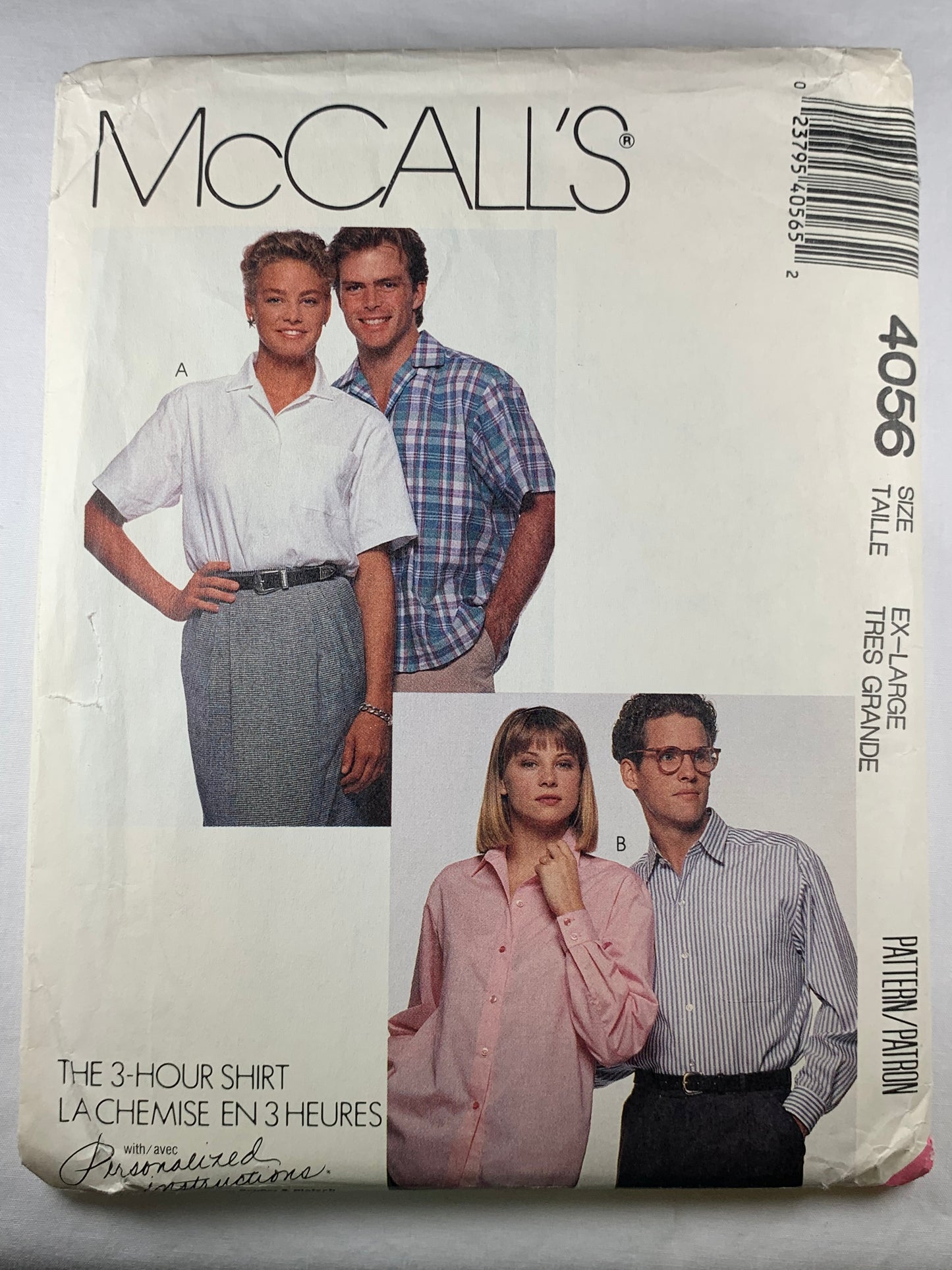 McCall's 4056 Misses' Men's Teens' Shirt, Size 44-46, Cut, Vintage 1988