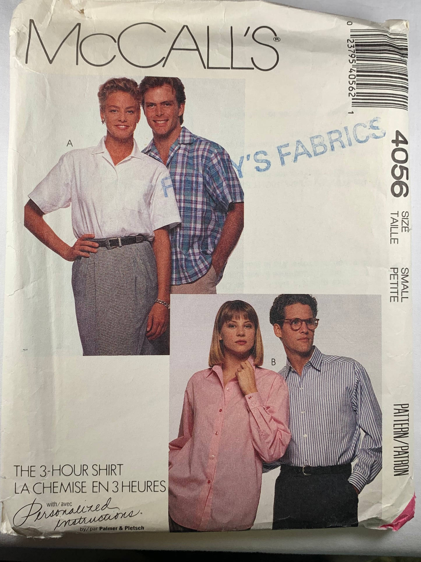 McCall's 4056 Misses' Men's Teens' Shirt, Size 32-34, Cut, Vintage 1988