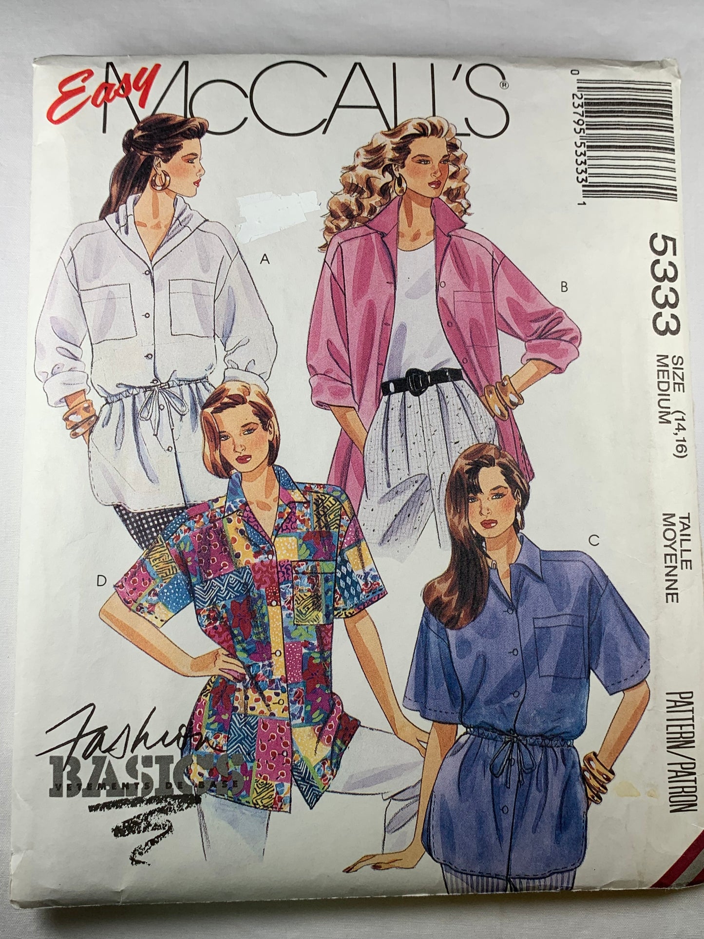 McCall's 5333 Misses' Shirts, Size 14-16, Uncut, Vintage 1991