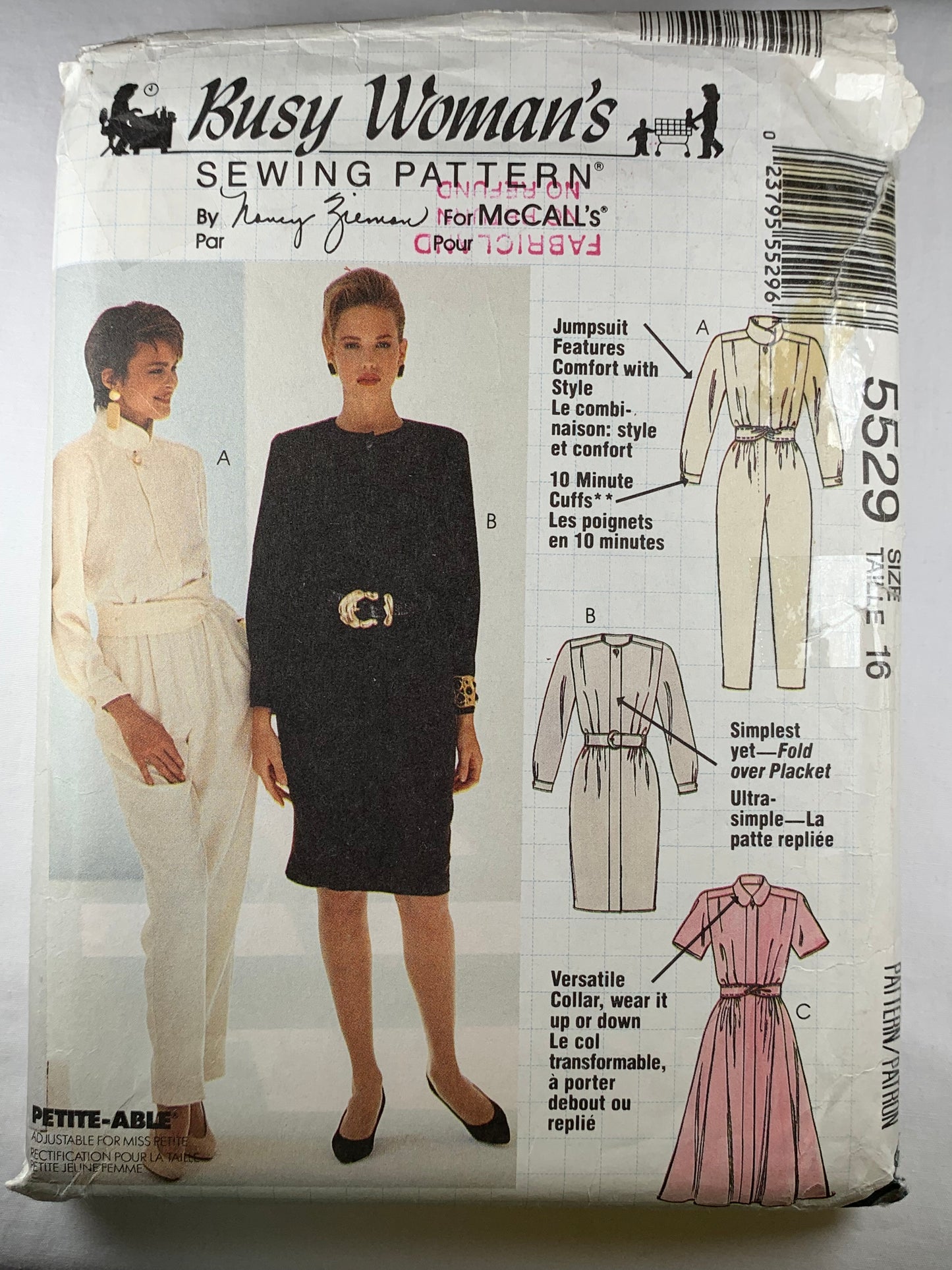 McCall's 5529 Misses' Jumpsuit, Dresses, Belt, Size 16, Cut, Vintage 1991