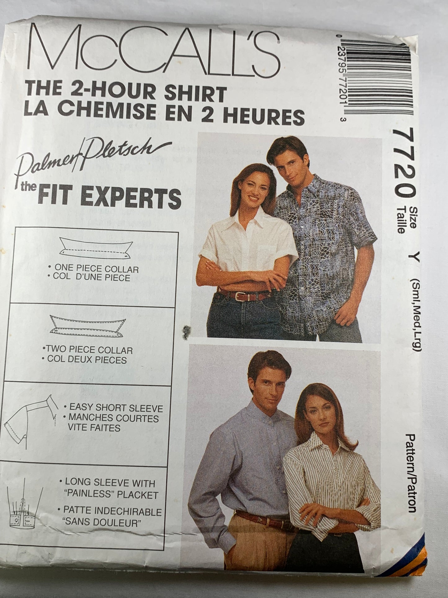 McCall's 7720 Misses' Men's Shirt, Size 31-40, Uncut, Vintage 1995