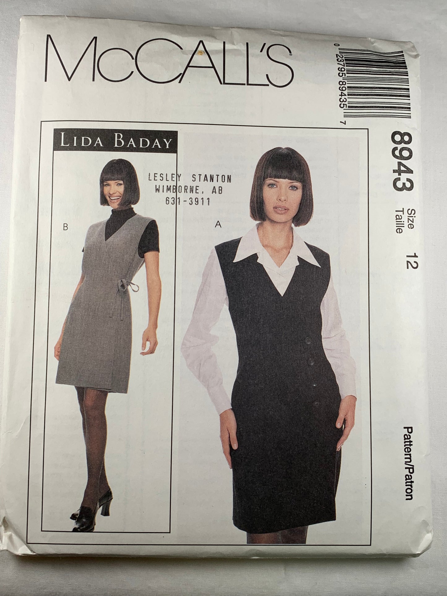 McCall's 8943 Misses' Lined Jumper, Blouse, Size 12, Uncut, Vintage 1997