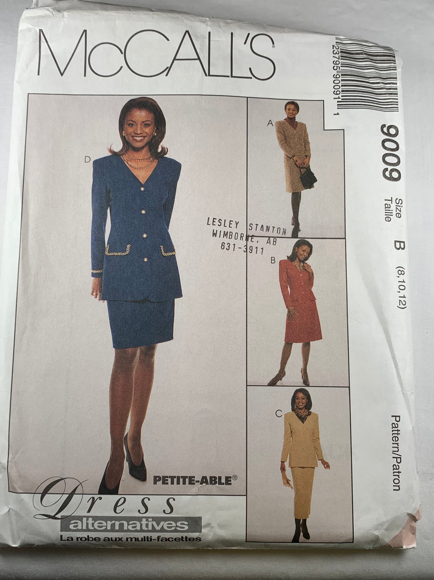 McCall's 9009 Misses' Unlined Jacket, Dress, Skirt, Size 8-12, Uncut, Vintage 1997