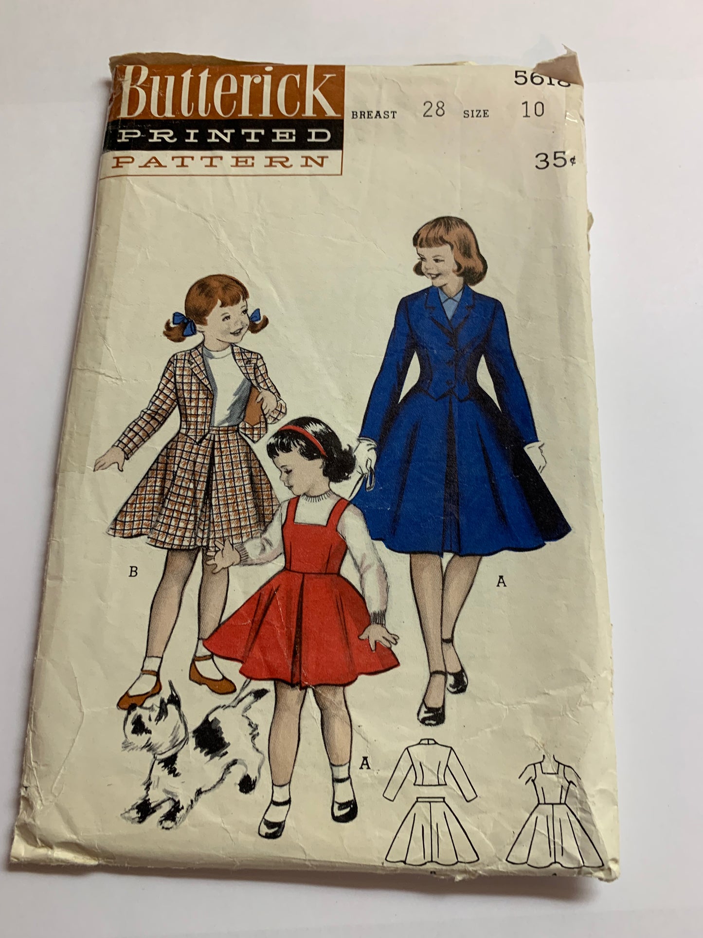 Butterick Sewing Pattern 5618 Girls' Fitted Jacket, Jumper, Skirt, Long Sleeves, Camisole, Pleats, Suit, Size 10, Cut, Vintage 1960