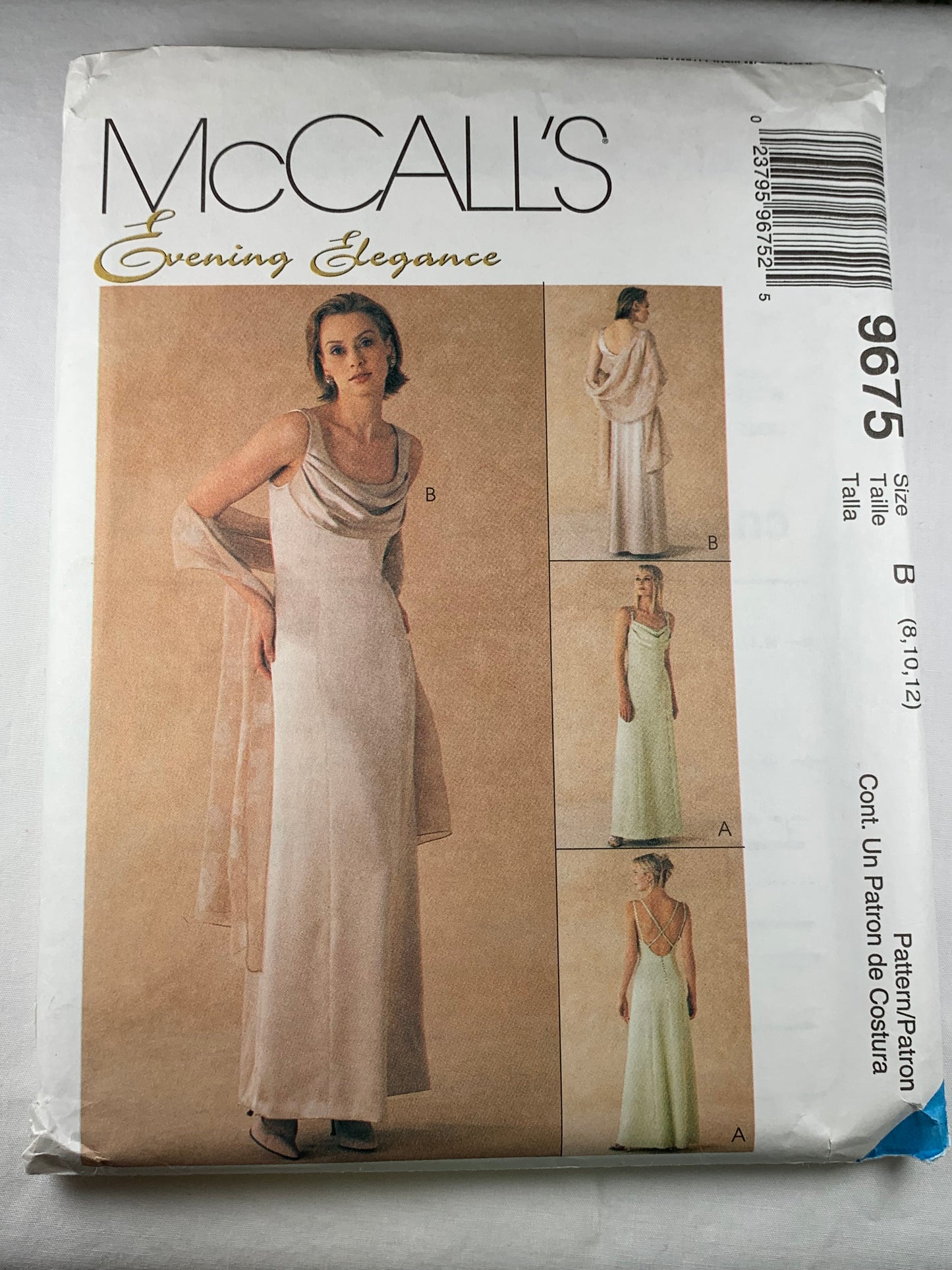 McCall's 9675 Misses' Lined Gowns, Stole, Size 8-12, Uncut, Vintage 1998
