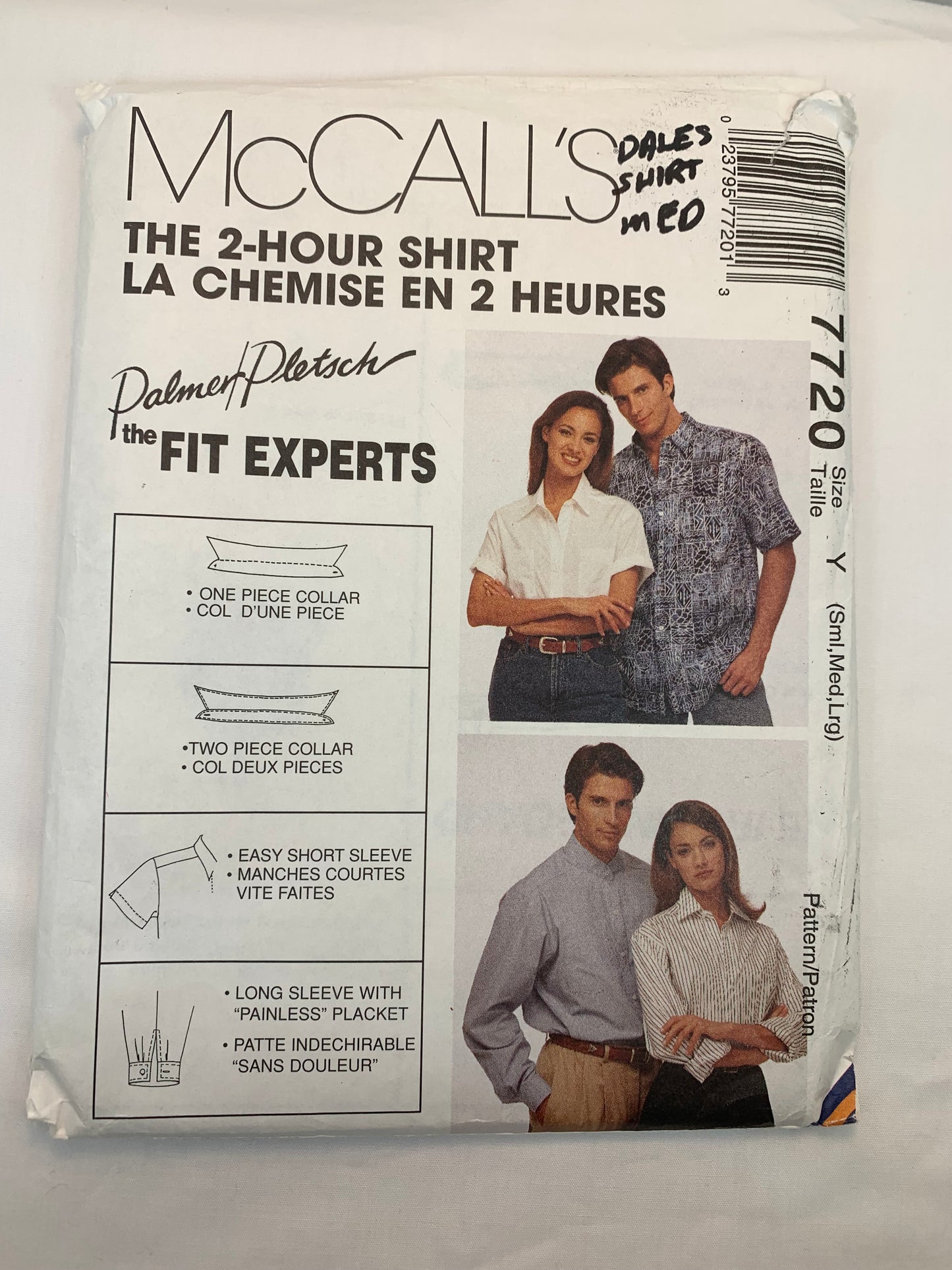 Copy of McCall's 7720 Misses' Men's Shirt, Size 31-40, Uncut, Vintage 1995