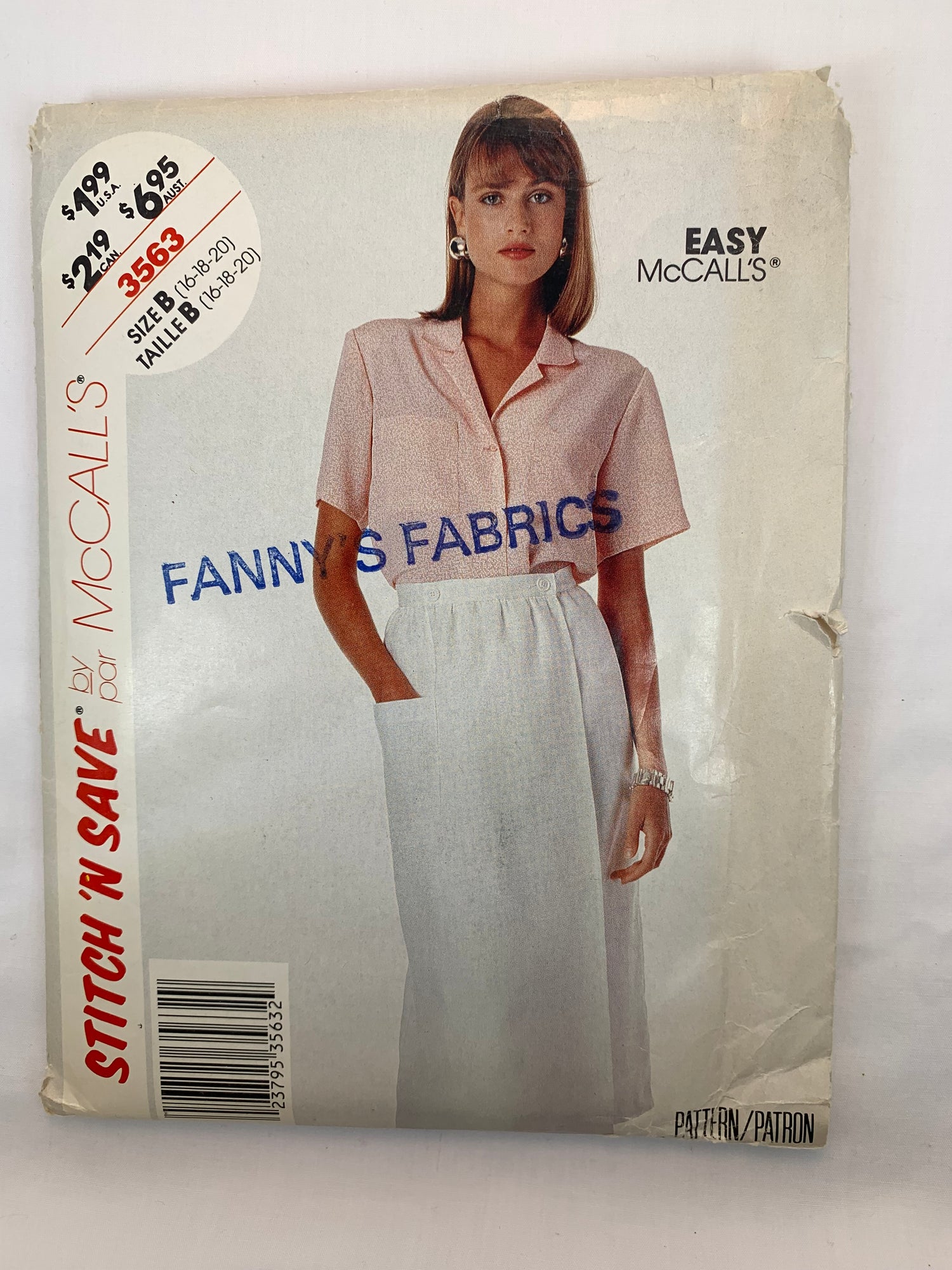 McCall's 3563 Misses' Shirt, Skirt, Size 16-20, Uncut, Vintage 1988