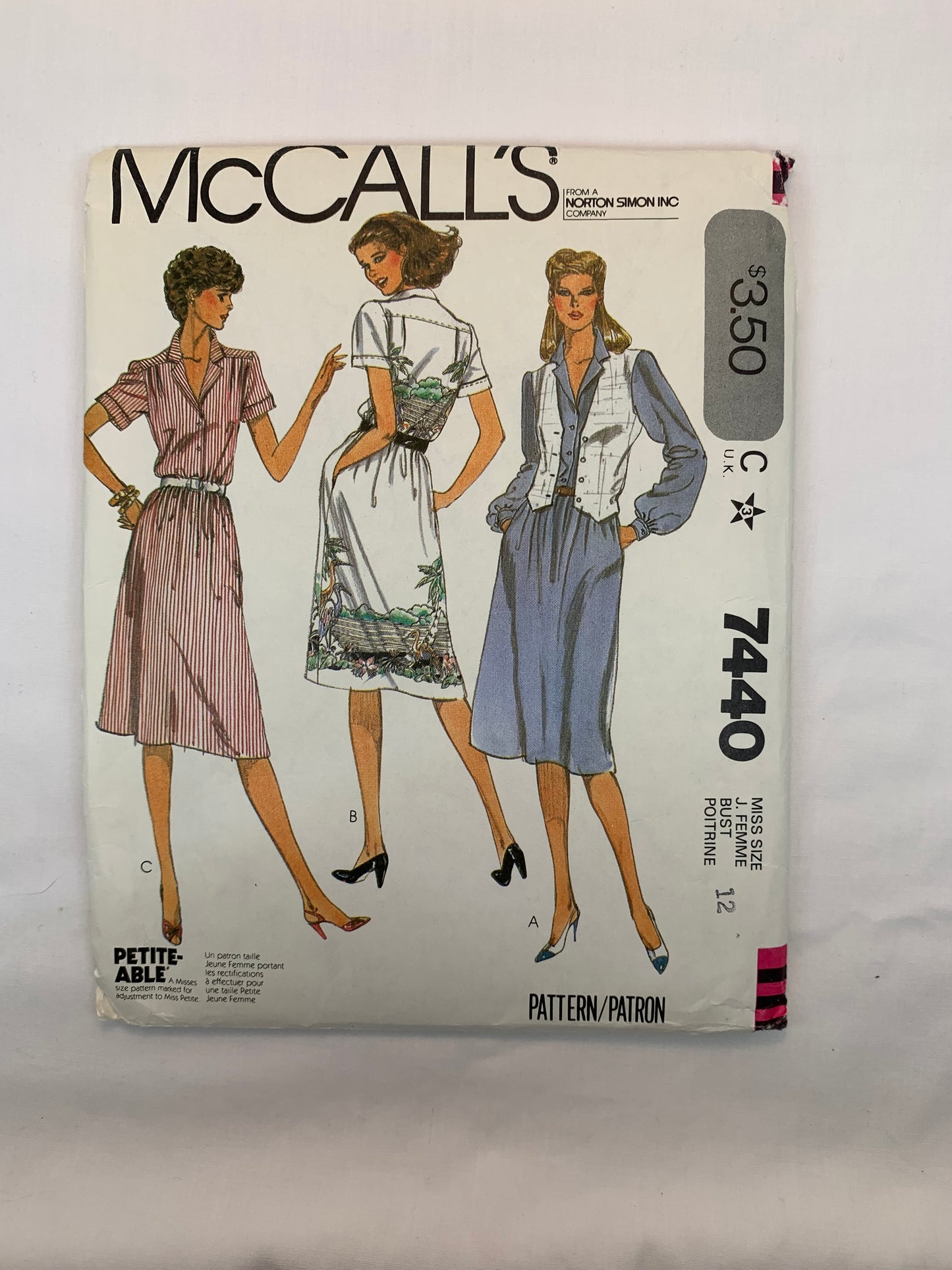 McCall's 7440 Misses' Dress, Vest, Size 12, Cut, Vintage 1981