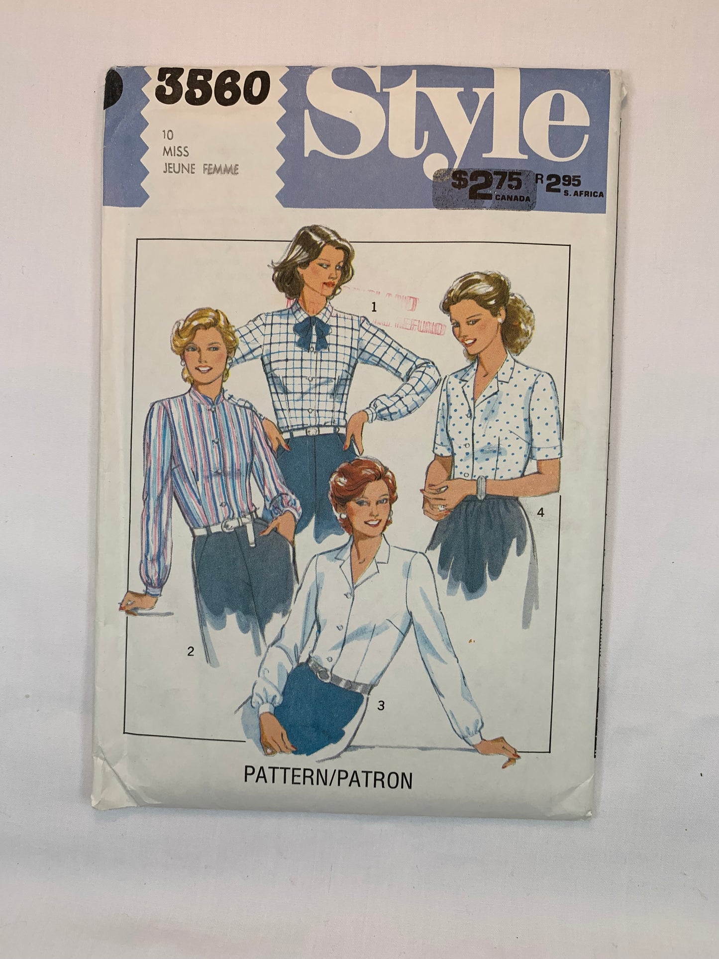 Style 3560 Misses' Blouses, Size 10, Cut, Vintage 1981