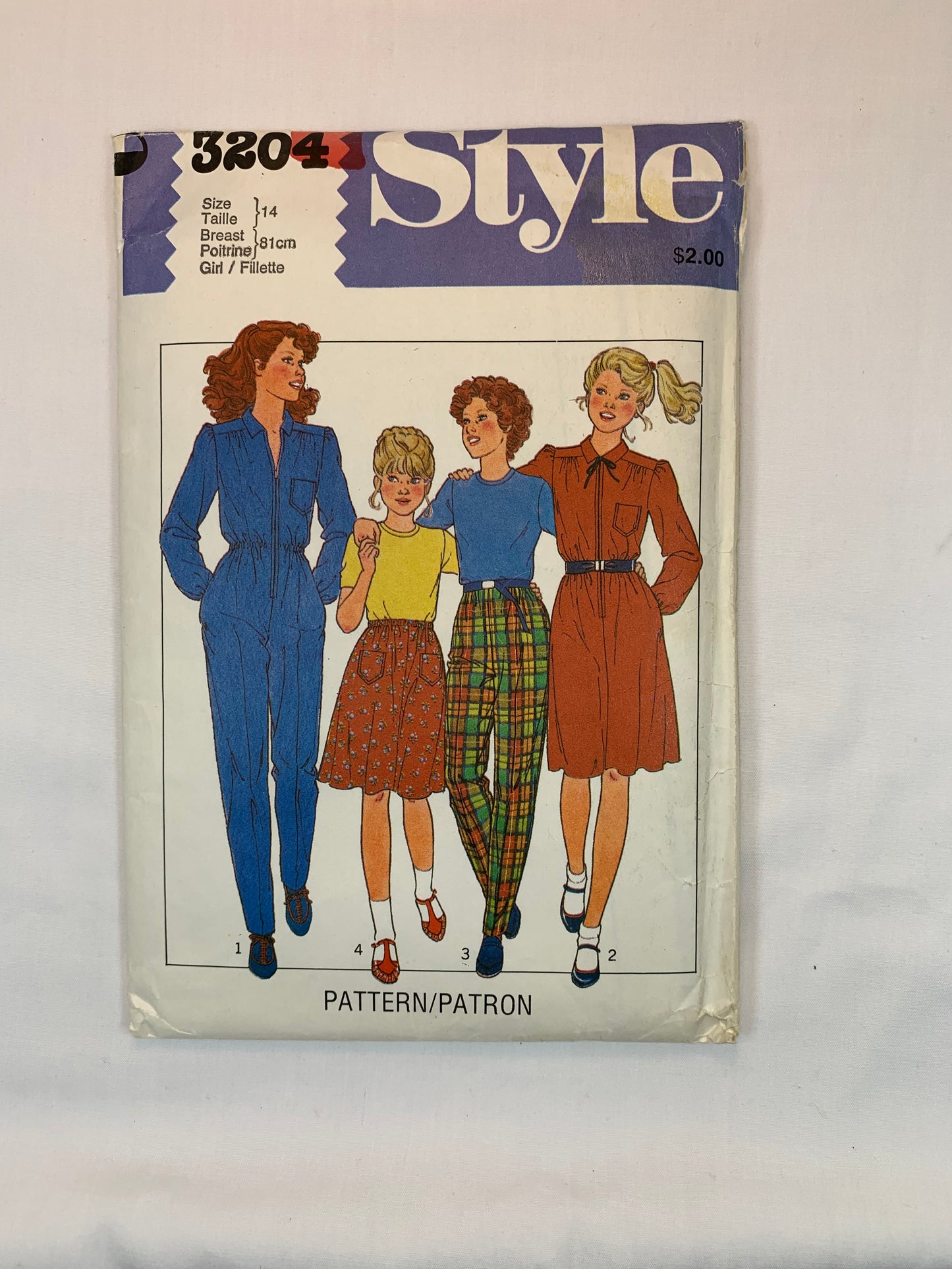 Style 3204 Girls' Jumpsuit, Dress, Trousers, Skirt, Size 14, Cut, Vintage 1980