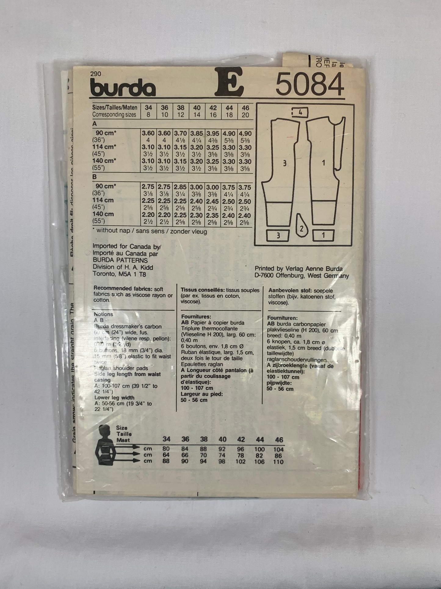 Burda Sewing Pattern 5084 Misses' Jumpsuit, Two Lengths, Elastic Waist, Sleeveless, Loose-Fitting, Size 34-46, Cut, Vintage 1990