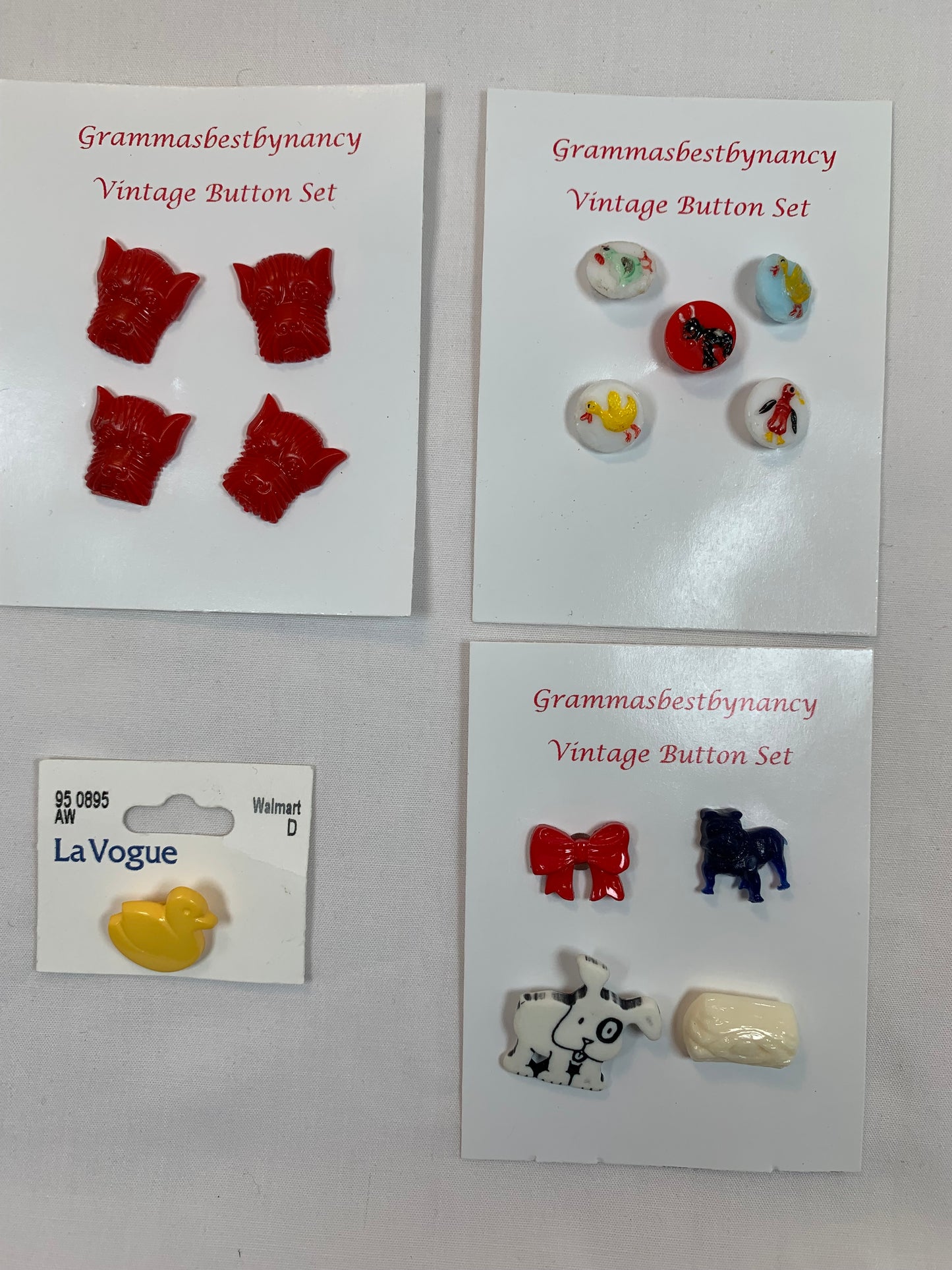 Vintage Variety Baby Animal Buttons, Shank, Red Dogs, Yellow Duck, Red Bow, Log, Bulldog, Penguins, Chick, Sewing, Baby Clothes, Scottish