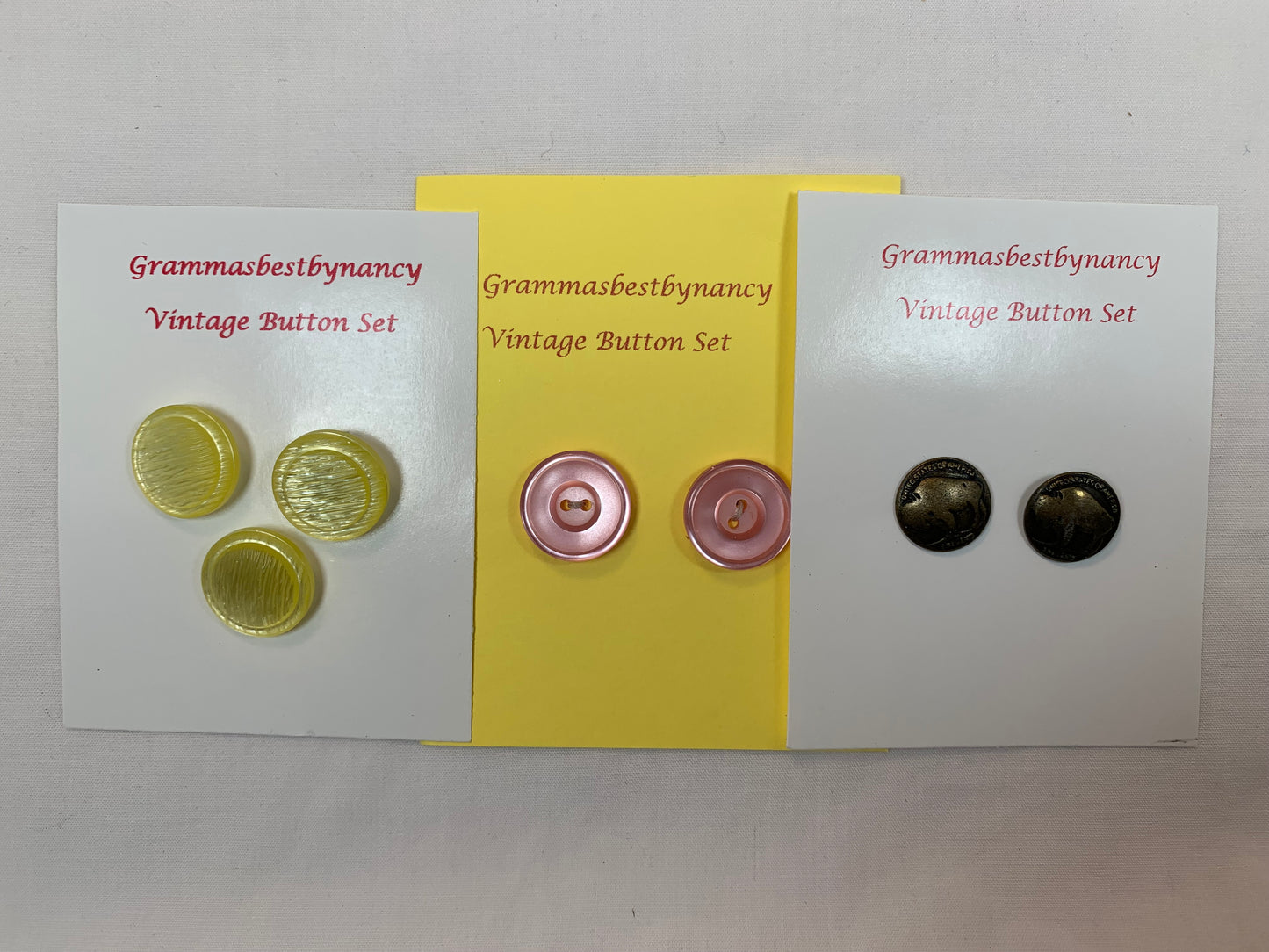 Vintage Buttons, Shank, Flat 2 Holes, Pink, Yellow, Blue, Gold Metal, Plastic, Buffalo, Bison, Scrapbooking, Crafts, Hobbies, Collectible