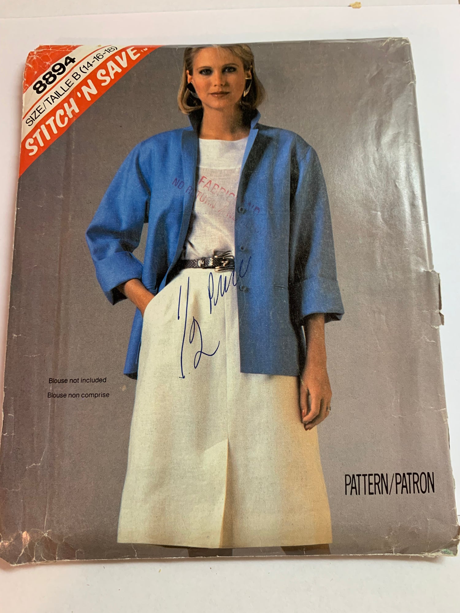 McCall's Sewing Pattern Stitch 'n Save 8894 Misses' Jacket, Skirt, Pleats, Pockets, Size 14-18, Uncut, Vintage 1984