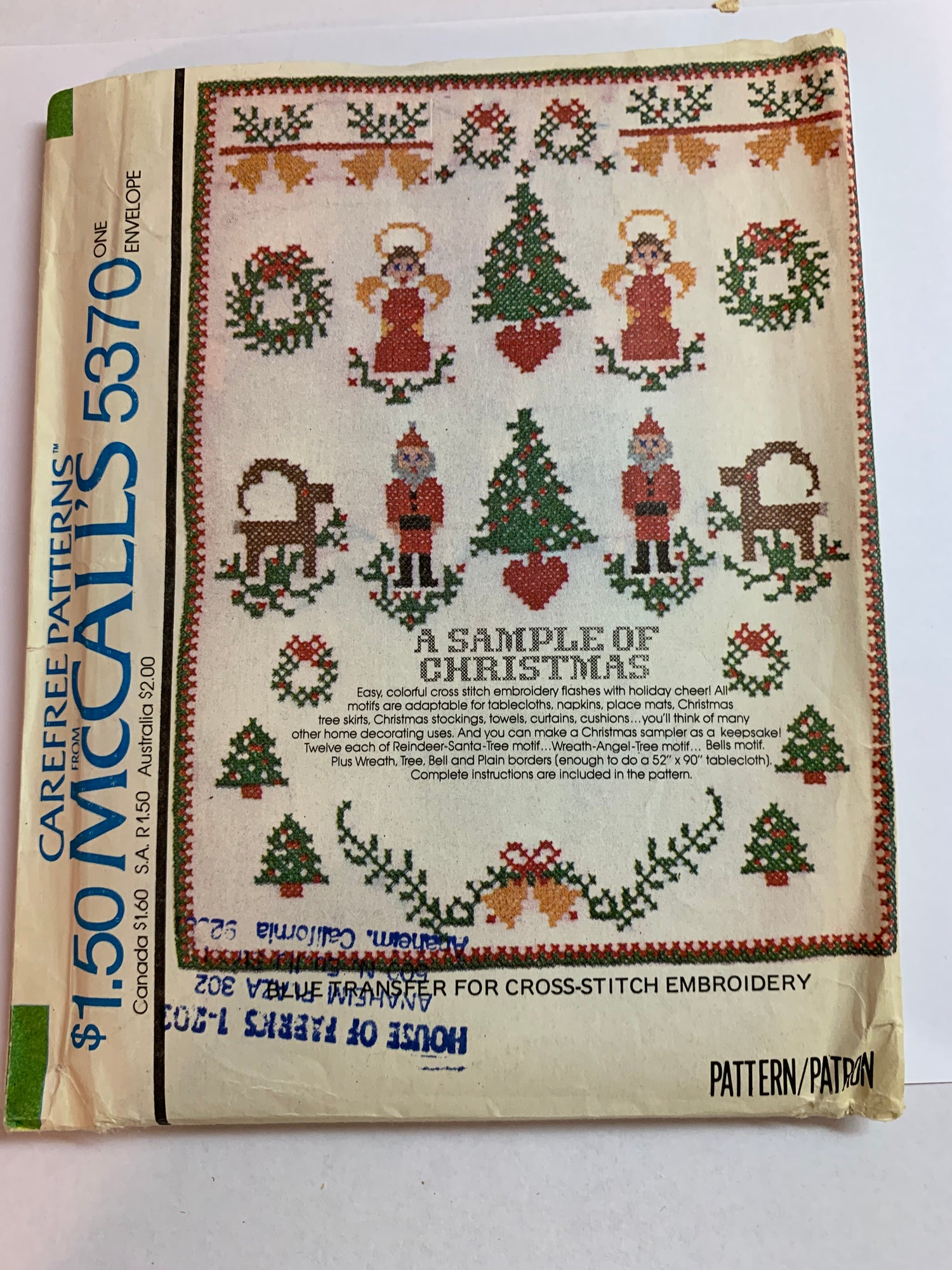 McCall's Sewing Pattern 5370 Crafts, Transfers Christmas Ornaments, Angels, Tree, Nutcracker, Reindeer, Bells, Wreaths, Uncut, Vintage 1978
