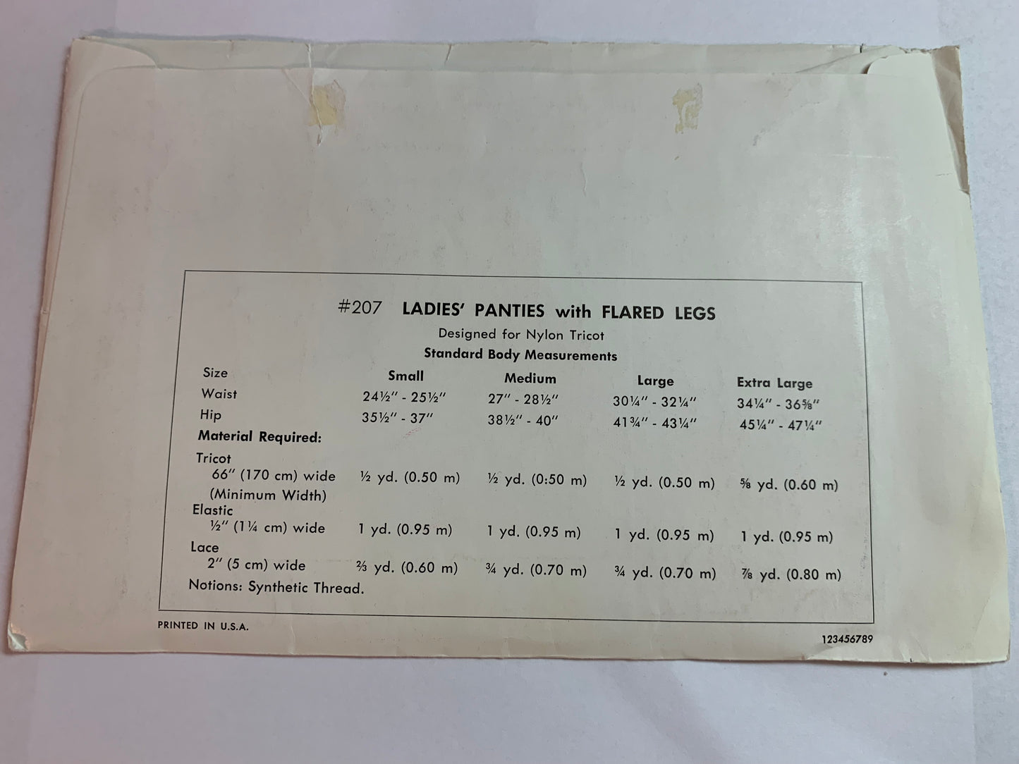 KWIK Sewing Pattern 207 Misses' Ladies Panties, Flared Legs, Underwear, Elastic Waist, Size 24 1/2 - 36 5/8" Waist, Uncut, Vintage 1998
