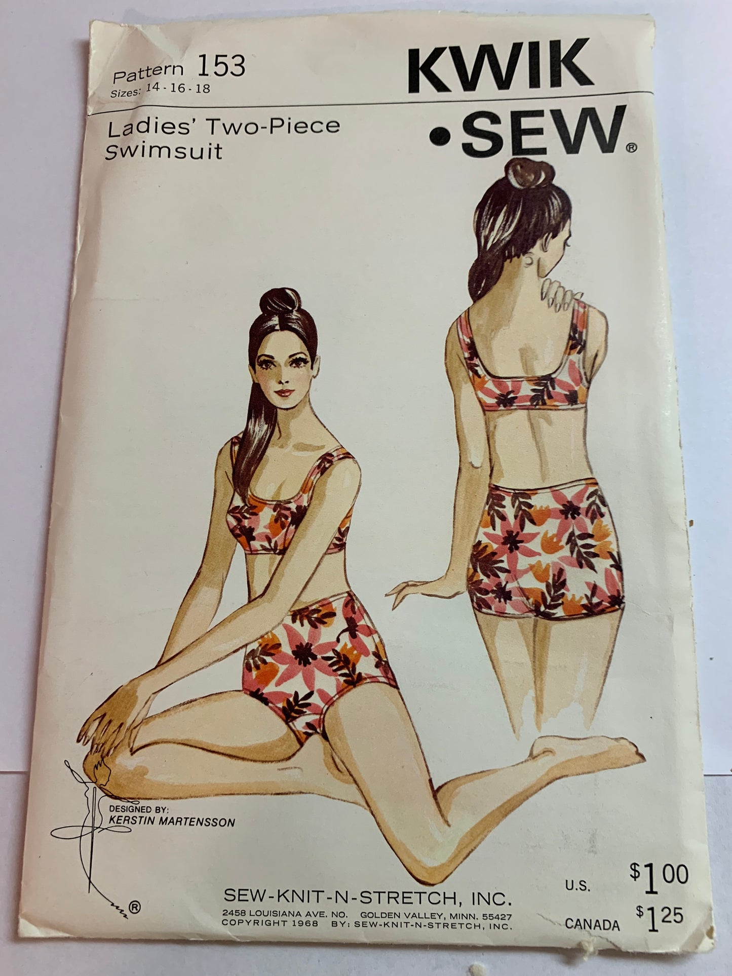 Kwik Sewing Pattern 152 Misses' Two Piece Swimsuit, Top, Bottom, Stretch Knit, Size 8-12, Uncut, Vintage 1989