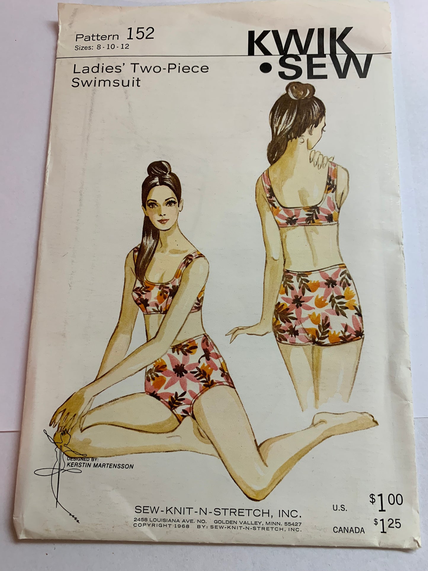 Kwik Sewing Pattern 153 Misses' Two Piece Swimsuit, Top, Bottom, Stretch Knit, Size 8-12, Uncut, Vintage 1989