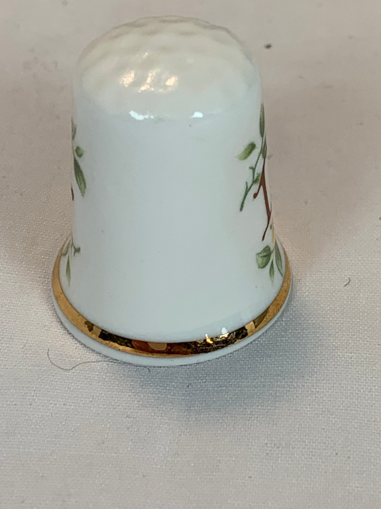 Thimble Souvenir, Gift, November, Yellow, Green, Porcelain, Sewing, Gold Trim, Bone China