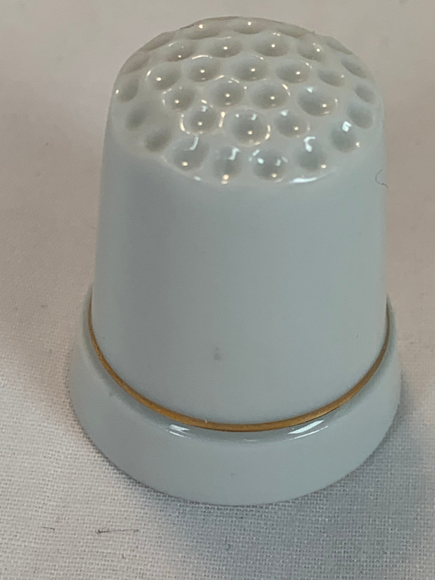 Thimble Souvenir, Gift, White Bluebell Flowers, Porcelain, Sewing, Gold Trim