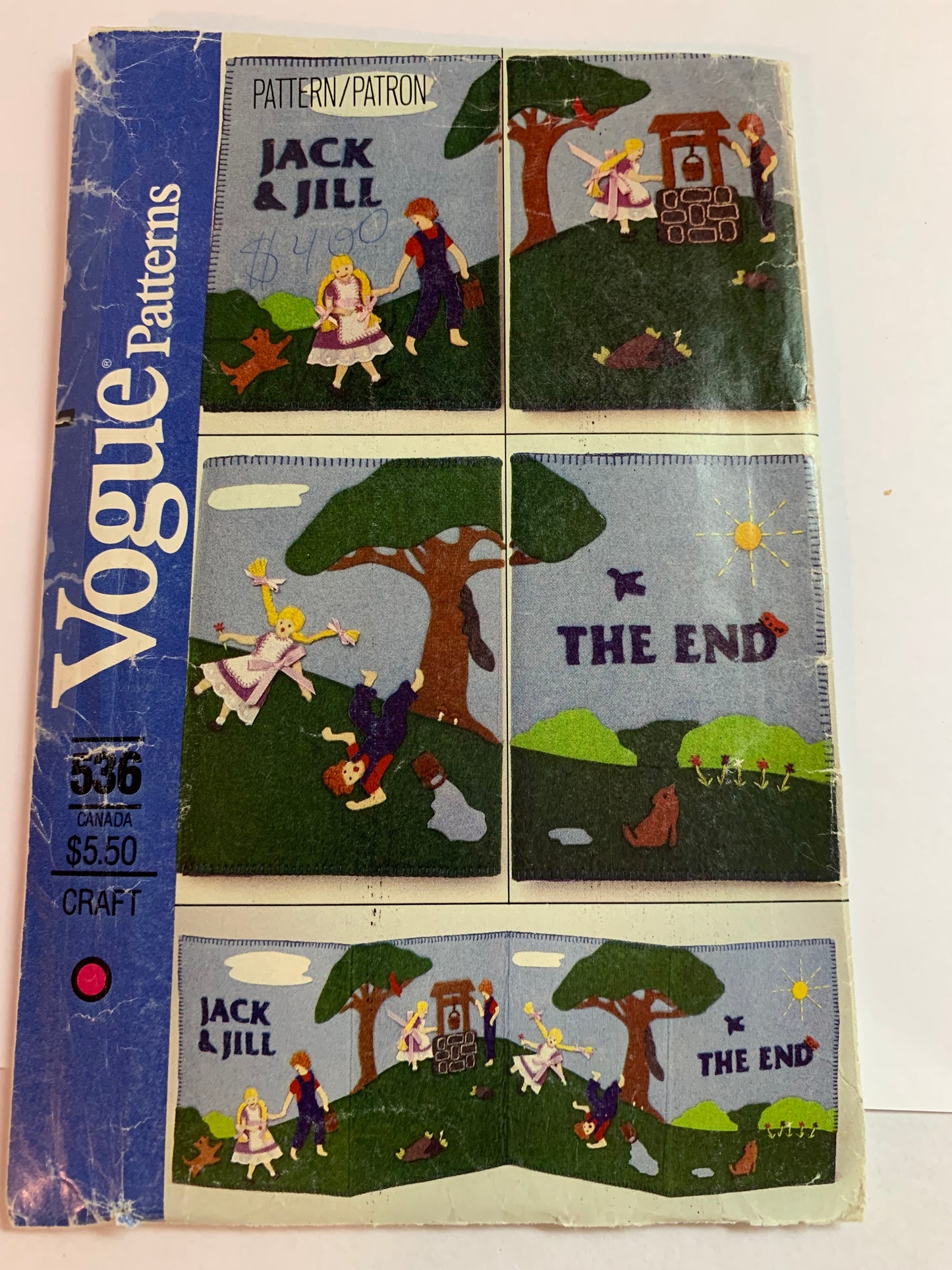 Vogue Sewing Pattern 536 Crafts, Children's Soft Story Booklet, Jack & Jill, Uncut, Vintage 1978