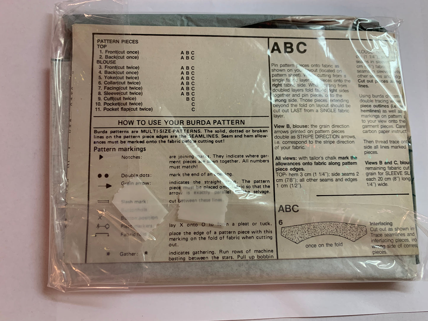 Burda Sewing Pattern 6312 Misses' Blouse, Top, Button Front, Collar, 3 Variations, Loose-Fittingd, Long/Short Sleeves, Shoulder Pads, Size 8-20, Cut, 2000