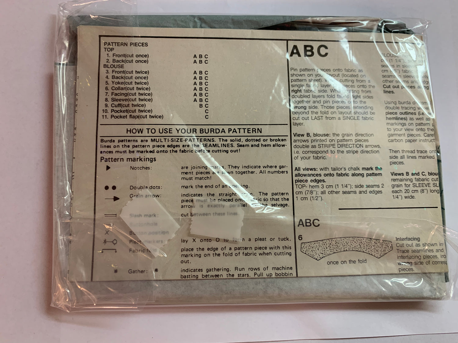 Burda Sewing Pattern 6312 Misses' Blouse, Top, Button Front, Collar, 3 Variations, Loose-Fittingd, Long/Short Sleeves, Shoulder Pads, Size 8-20, Cut, 2000