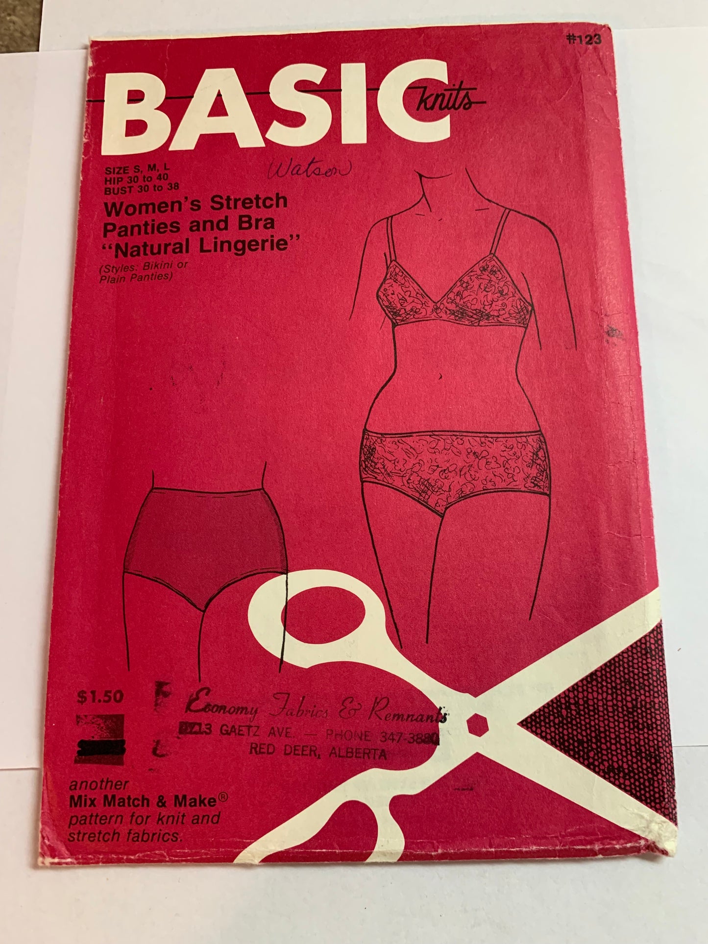 Basic Knits Sewing Pattern 123 Women's Stretch Panties, Bra, Lingerie, 2 Variations, Bikini, Plain, Size Hip 30-40, Uncut, Vintage 1971