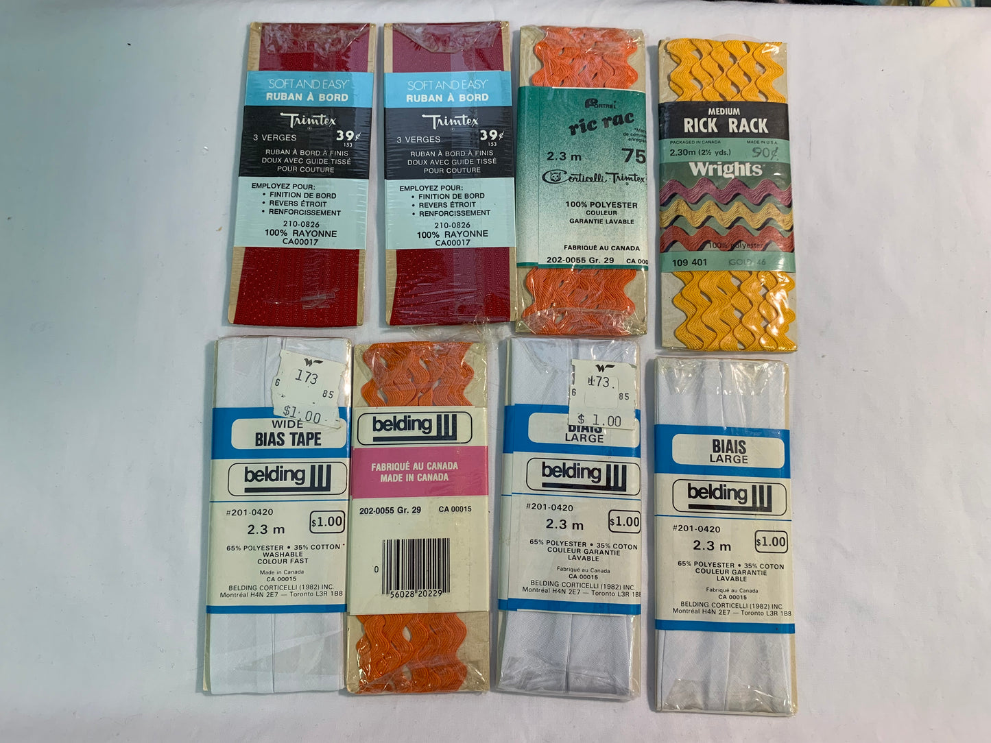 Bias Tape, Hem Tape, Rick Rack, New/Old Stock, Vintage, Orange, White, Yellow, Red, Scrapbooking, Junk Journals, Crafts, Sewing, (A-4)