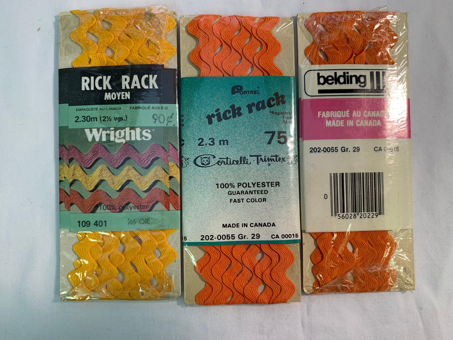 Bias Tape, Hem Tape, Rick Rack, New/Old Stock, Vintage, Orange, White, Yellow, Red, Scrapbooking, Junk Journals, Crafts, Sewing, (A-4)