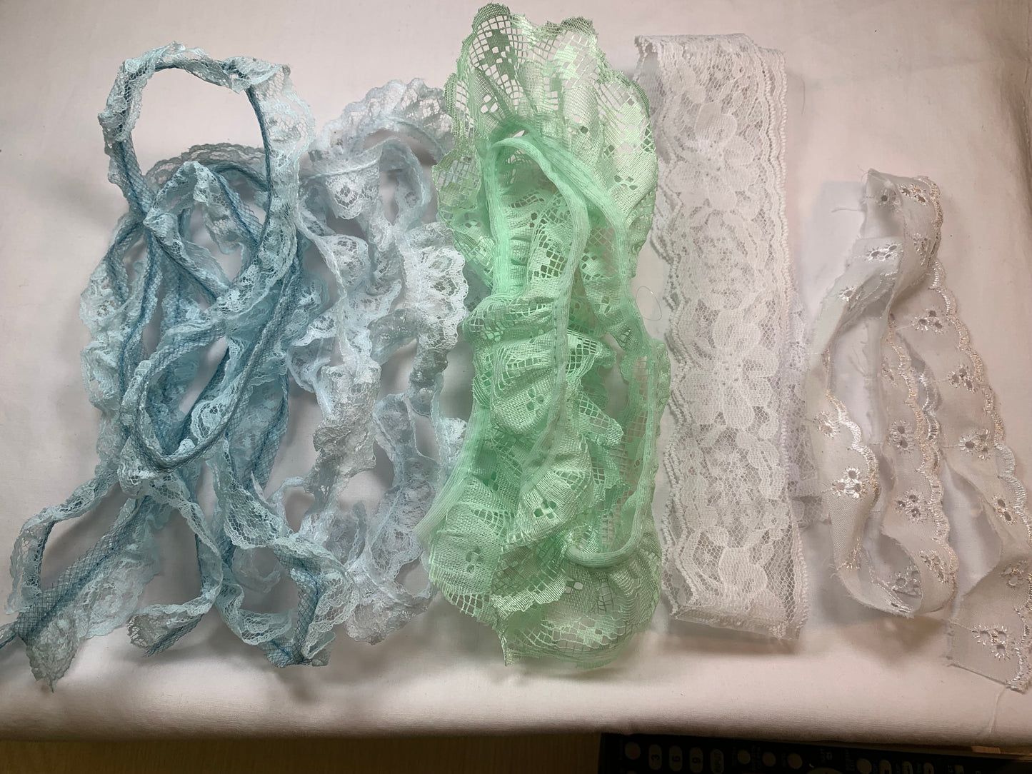 Blue, White, Green Lace, Scrapbooking, Doll Clothes, Junk Journals, Crafts, Hobbies, Photos. Card-Making