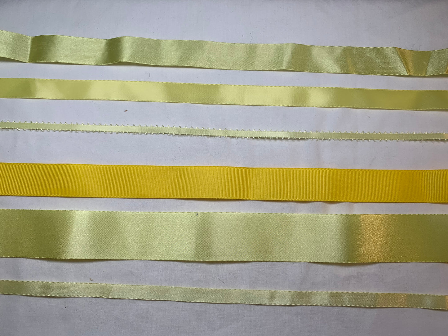 6 Varieties of Yellow Ribbon, Scrapbooking, Doll Clothes, Junk Journals, Crafts, Hobbies, Photos. Card-Making, Baby Clothes, Sewing