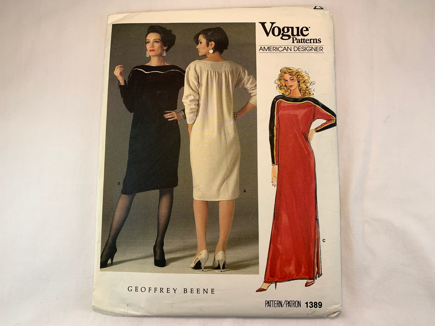 Vogue Geoffrey Beene Sewing Pattern 1389, Misses' Dress, Loose-fitting, Two Lengths, Long Sleeves, Size 10, Uncut, Vintage 1985