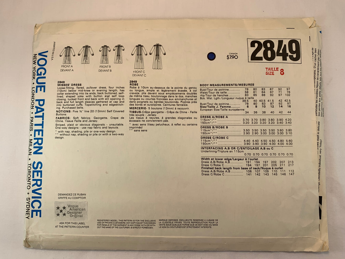 This pattern is complete, with instructions and all pattern pieces. It is uncut and factory folded. The envelope may show storage and shelf wear with nicks or tears. The pictures are of the exact item you will be receiving.