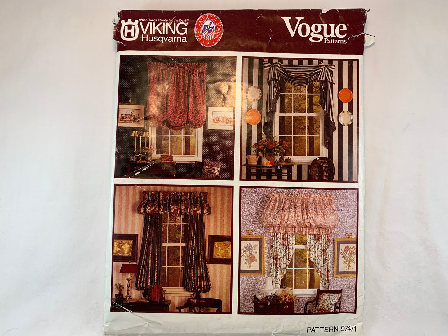 Vogue 974, Window Treatments, Pillows, Valance, Shades, Jabot, Curtains, Uncut, Vintage 1993
