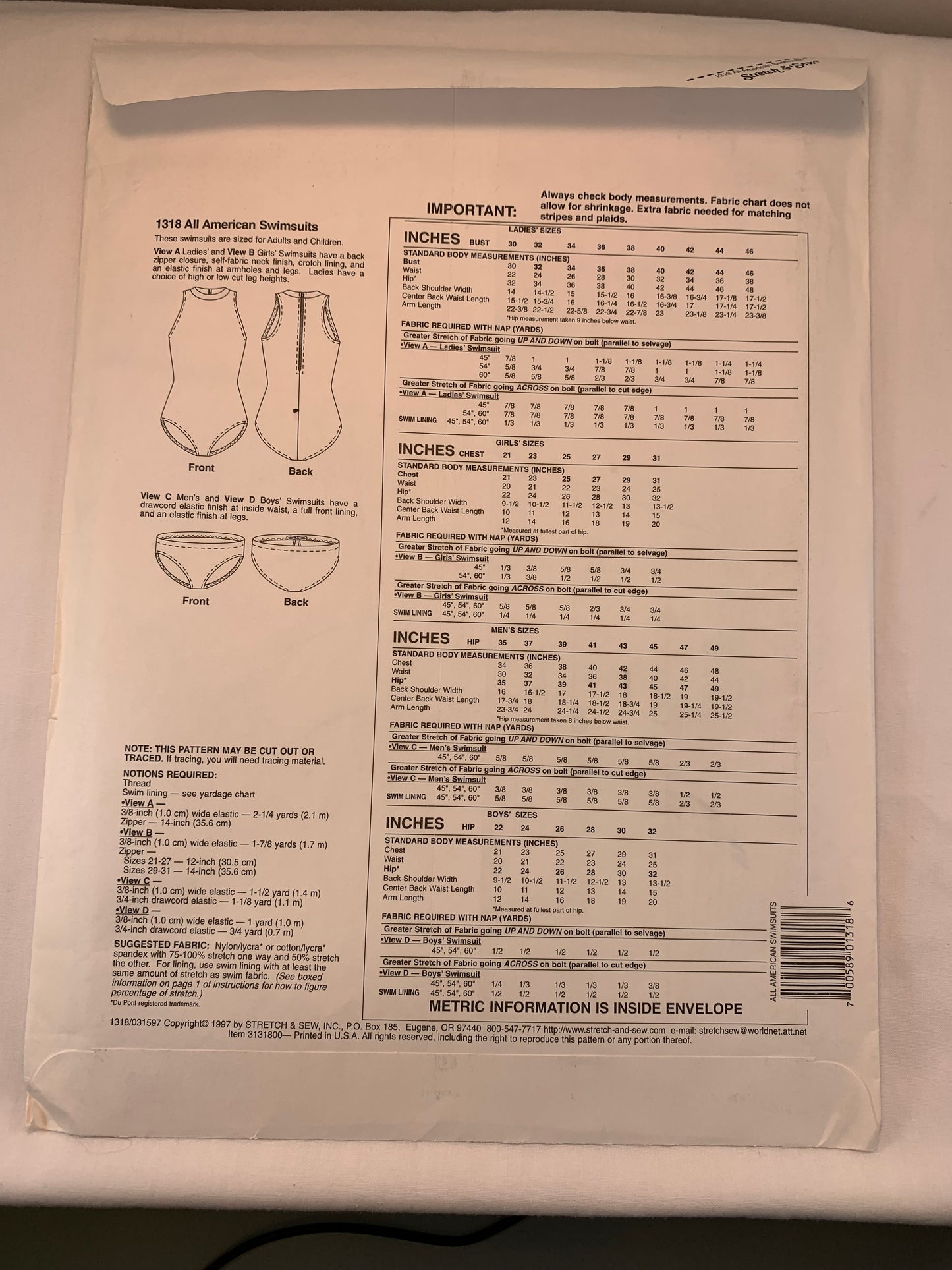 Ann Person Collectibles All American Swimsuits 1318, Ladies, Girls, Men;s, Boys', Bathing Suits, One Piece, Adults, Children, Zipper Uncut, 1997