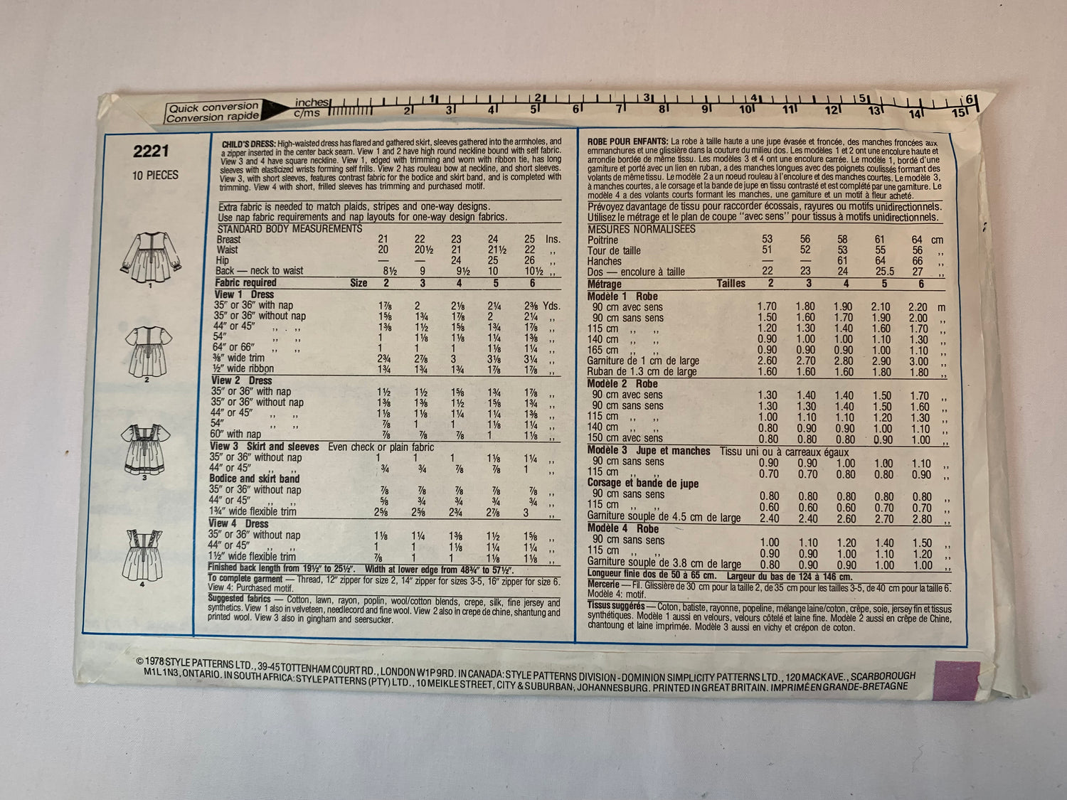 Style 2221 Girls' Dress, Size 5, Cut, Vintage 1978