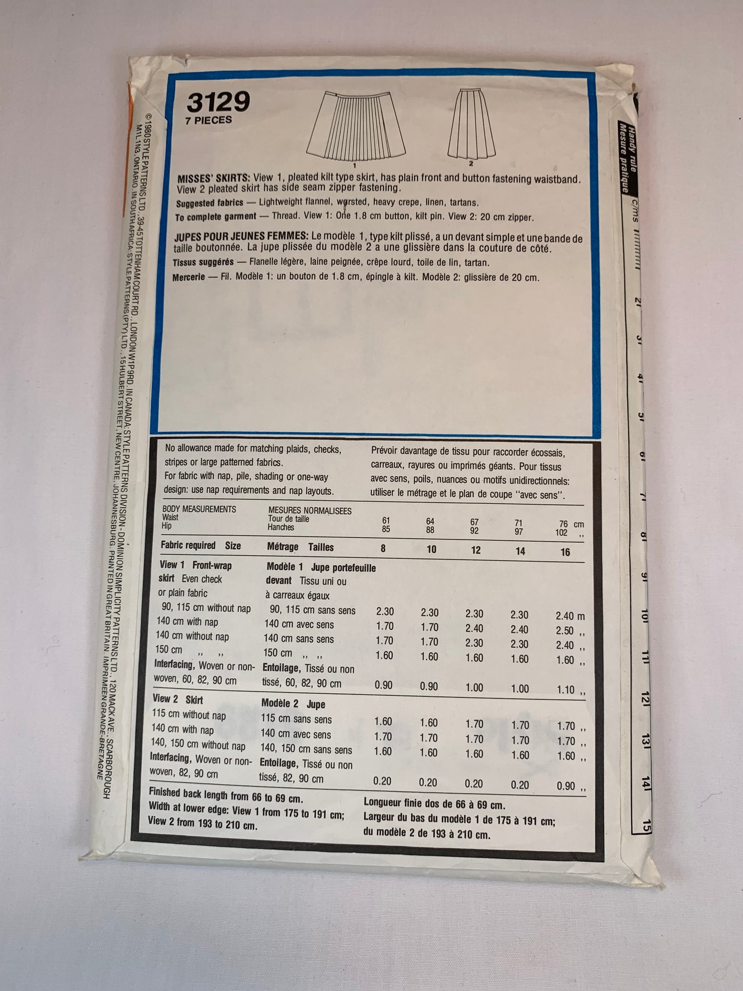 Style 3129 Misses' Pleated Kilt Skirt, Size 8, Cut, Vintage 1980