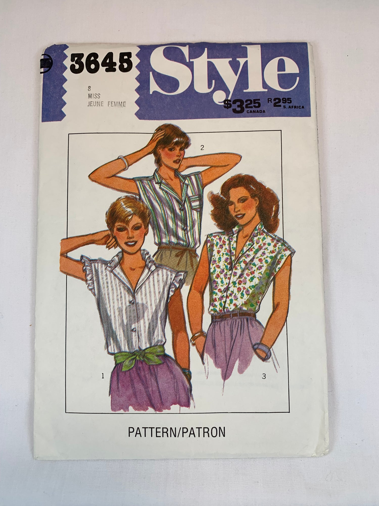 Style 3645 Misses' Blouses, Size 8, Cut, Vintage 1982