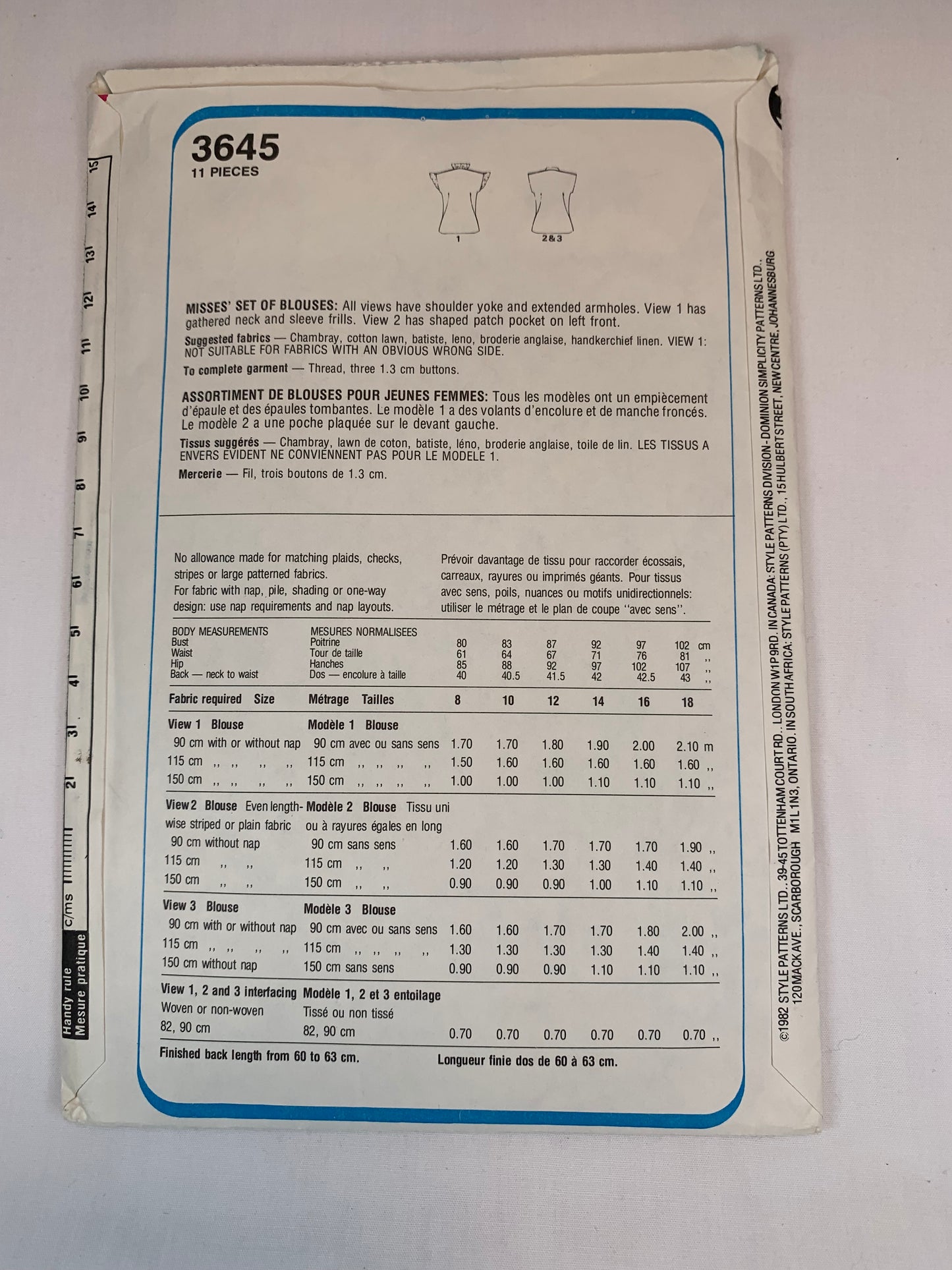 Style 3645 Misses' Blouses, Size 8, Cut, Vintage 1982