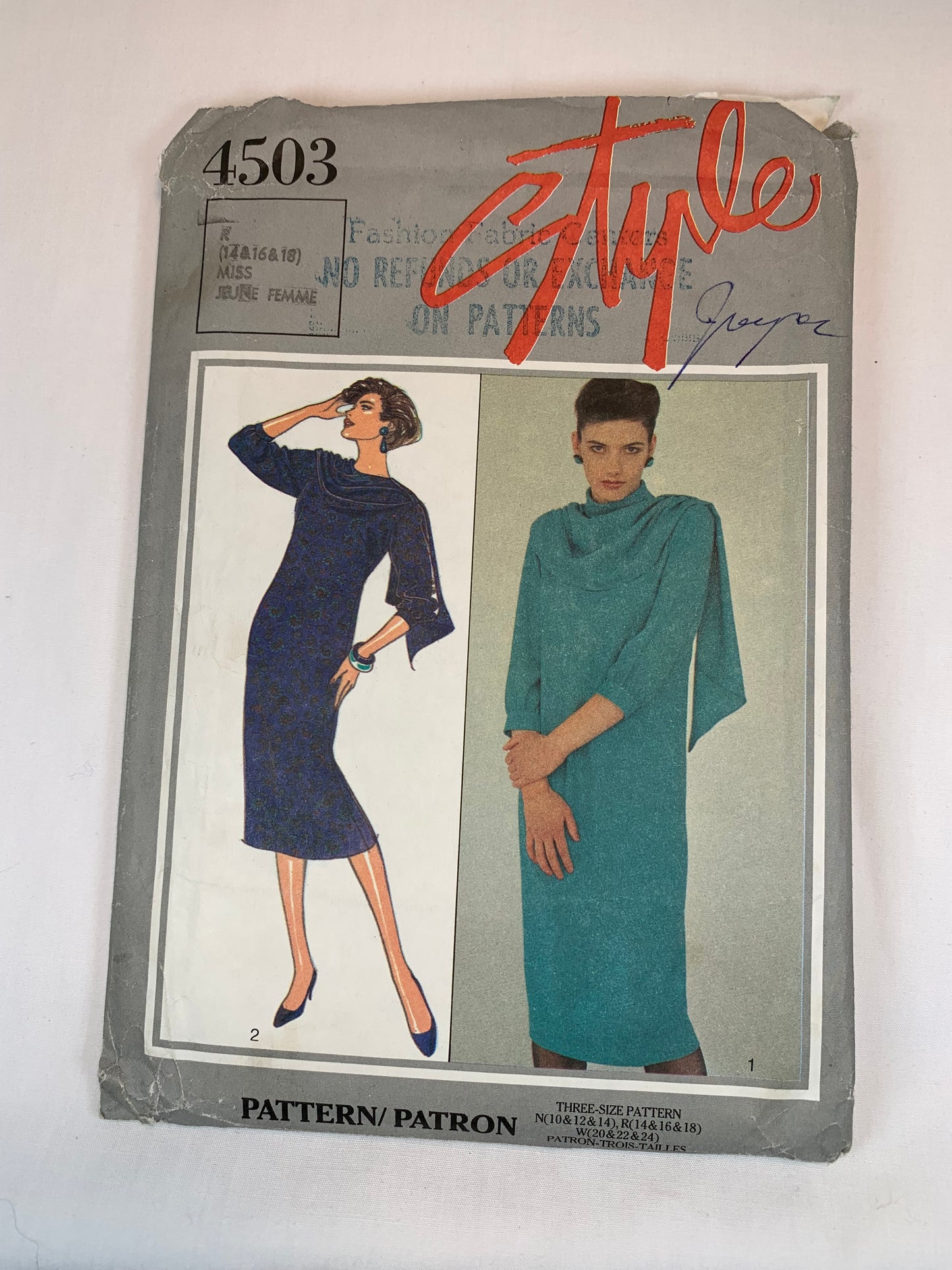Style 4503 Misses Dress, Size14-18, Cut, Vintage 1985