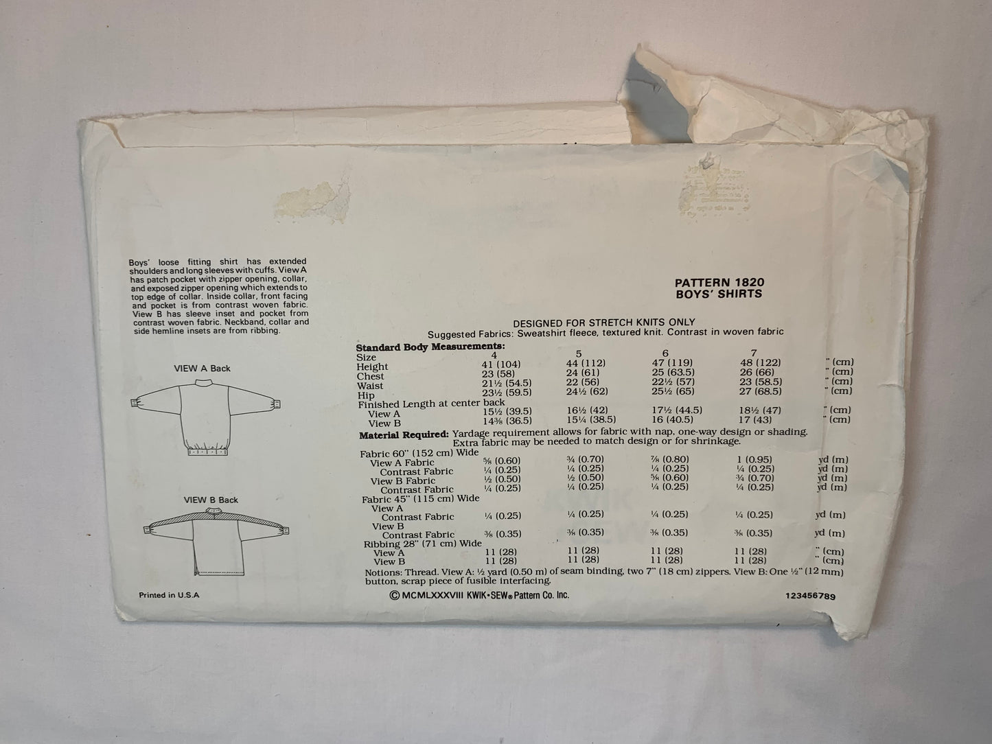 KWIK 1820 Boys' Shirts, Size 4-7, Uncut, Vintage 1988