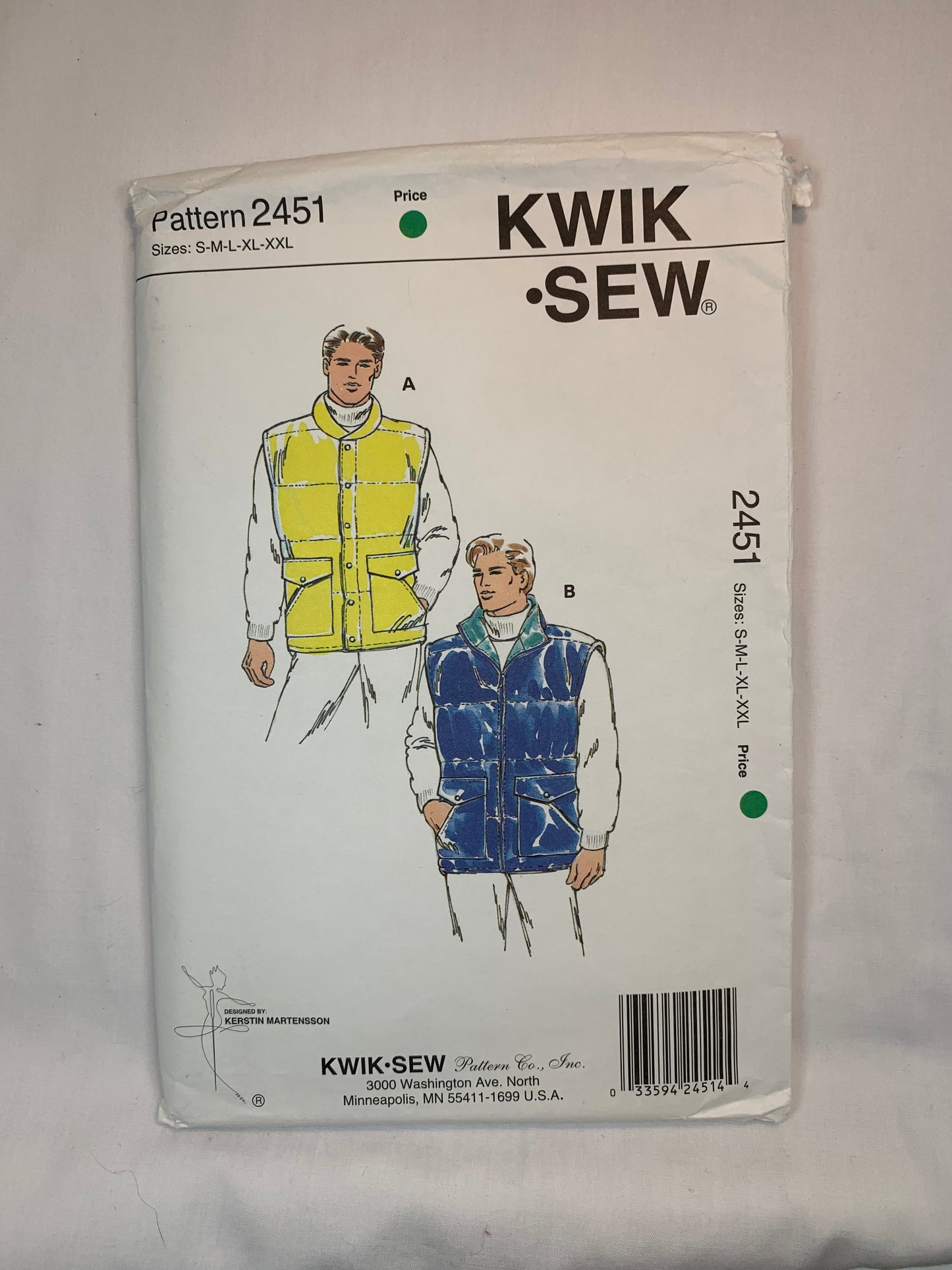 KWIK 1120 Mens' Quilted Vest, Size 34-52, Uncut, Vintage 1995